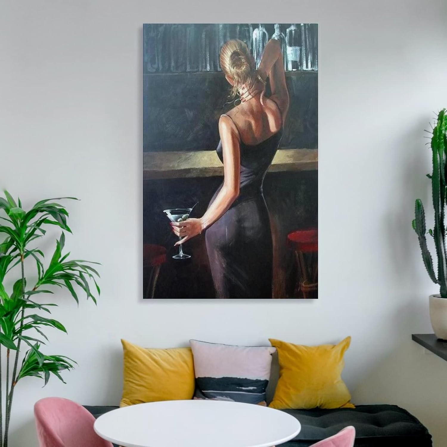 Póster artístico para pared, diseño de mujer sexy con vestido azul, sosteniendo copa de vino, decoración de pared, póster de lienzo Painti, lienzo,