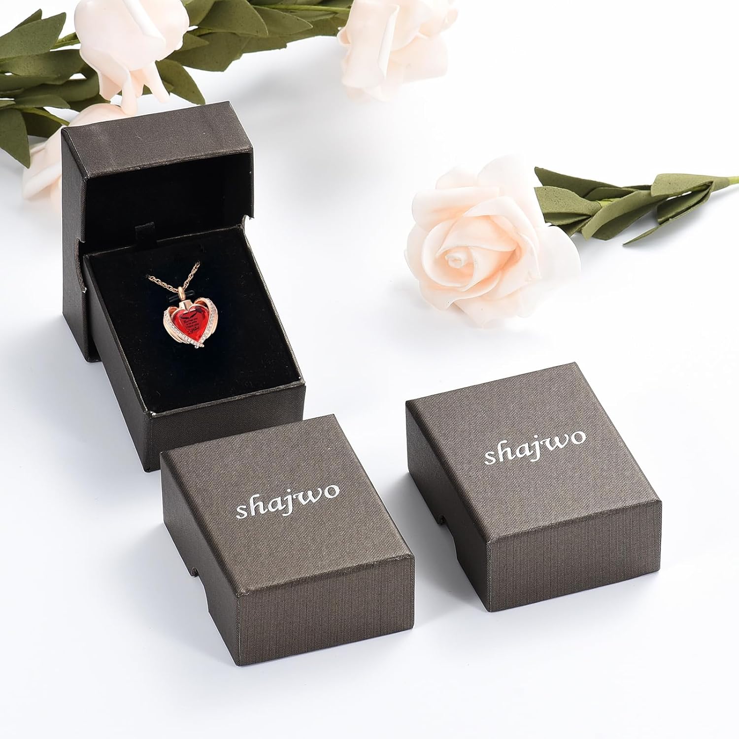 shajwo Collar de cenizas de urna de corazón de ala de ángel para mujeres y hombres, piedra natal amada, colgante conmemorativo