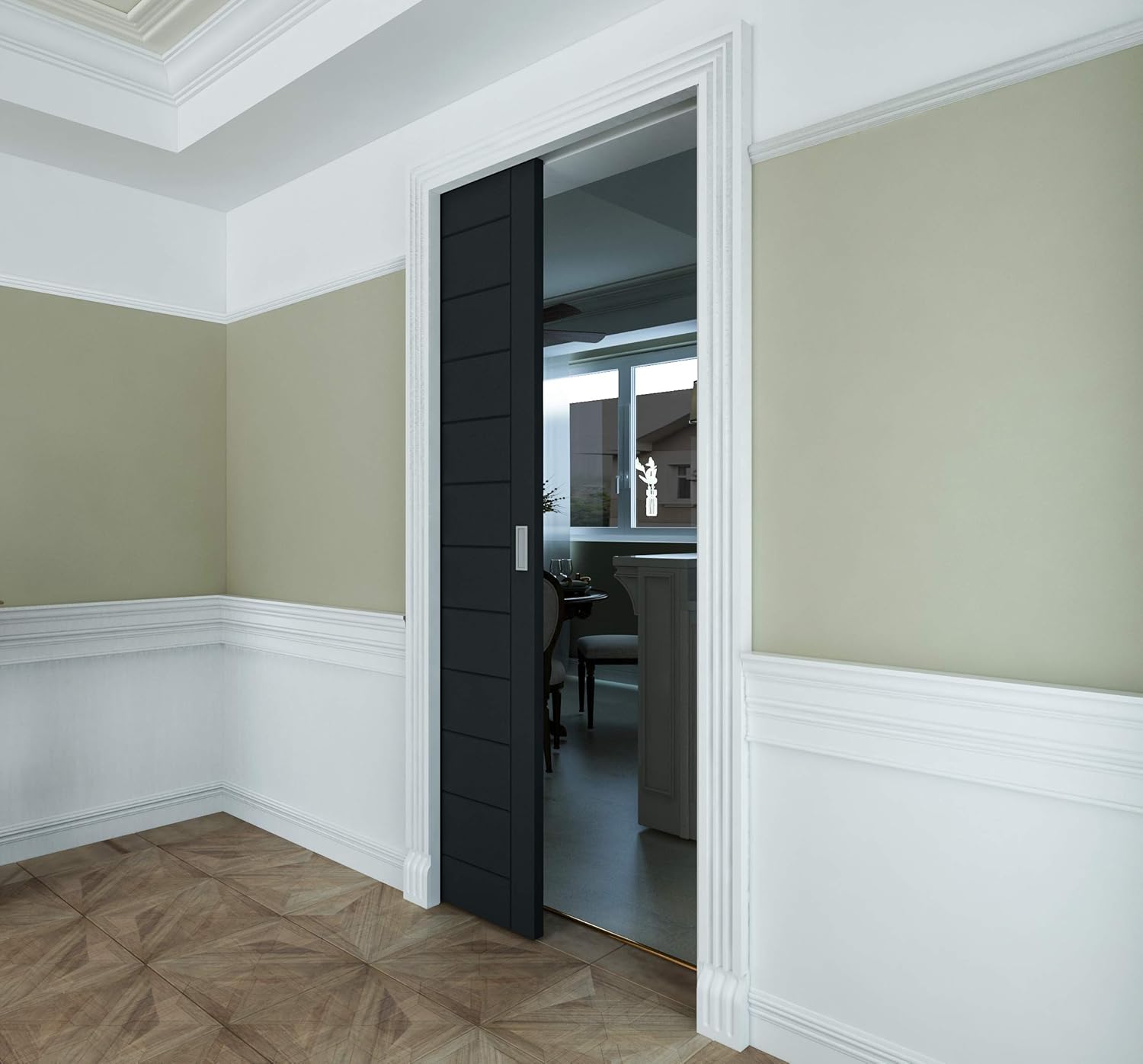 DIYHD Kit de marco de puerta corrediza de 36 x 96 pulgadas para pared de pernos de 2 x 4, accesorios de marco de puerta interior ocultos, ajuste de