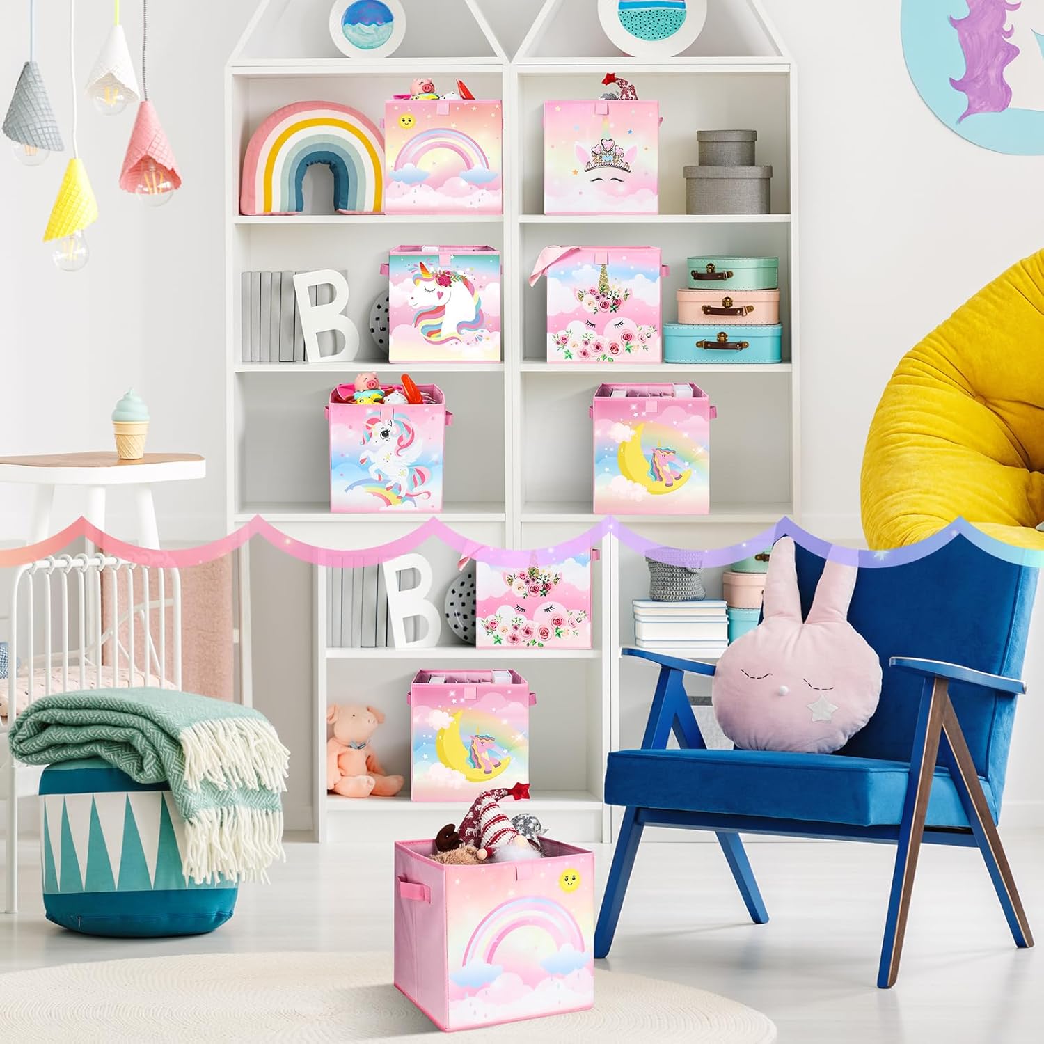 6 cubos de almacenamiento plegables para niños, cubos de almacenamiento plegables para niños, caja de juguetes decorativa para niños, con asas, para