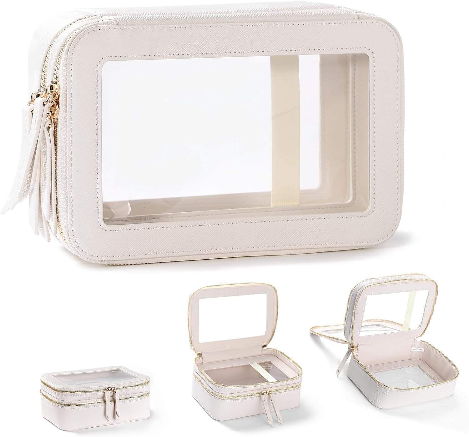 Neceser organizador de maquillaje transparente, doble cremallera, bolsa de cosméticos para viajar con impermeable y gran capacidad, bolsa