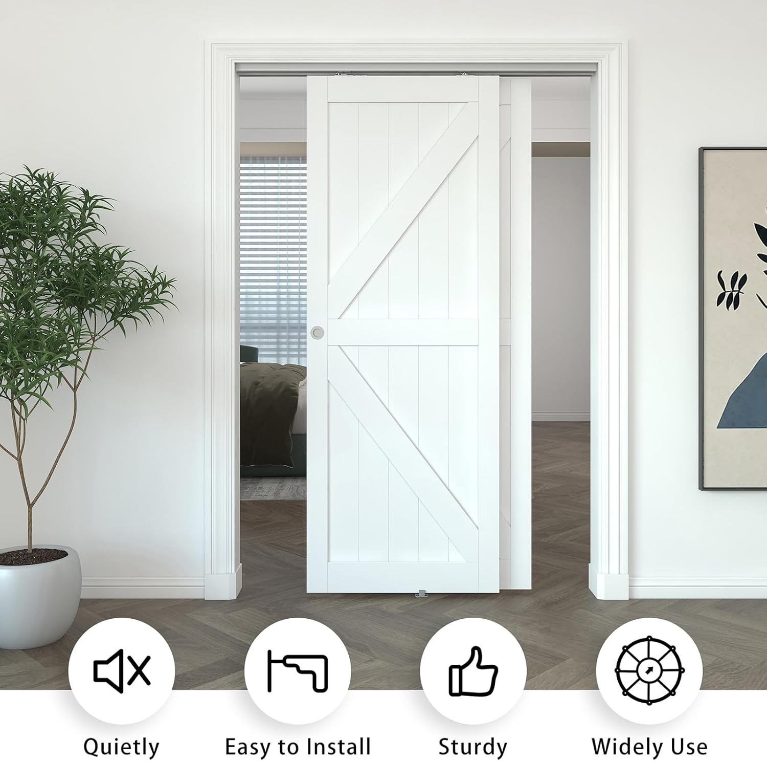 JUBEST Juego de herrajes para puerta de derivación de doble vía de 5 pies, juego de herrajes de aluminio para puerta de armario con tirador de dedo