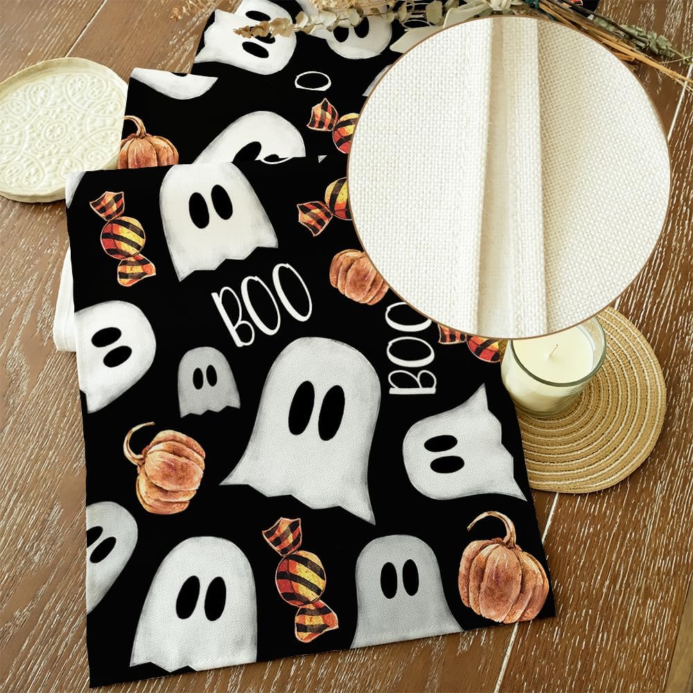 ARKENY Camino de mesa de Halloween de 13 x 36 pulgadas, calabaza espeluznante fantasma Candy Boo, arpillera de temporada para interiores, cocina,