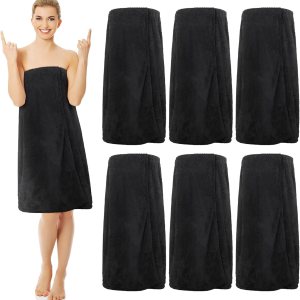 Tigeen 6 toallas de baño para mujer, bata de spa con cierre ajustable, parte superior elástica, vestido ligero (Negro, M) Tigeen 6 toallas de baño para mujer, bata de spa con cierre ajustable, parte superior elástica, vestido ligero (Negro, M)