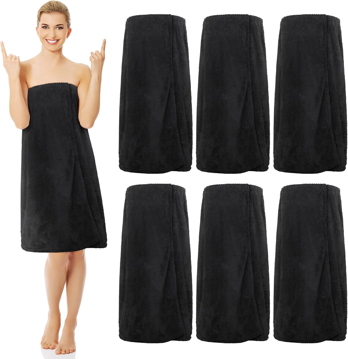 Tigeen 6 toallas de baño para mujer, bata de spa con cierre ajustable, parte superior elástica, vestido ligero (Negro, M)