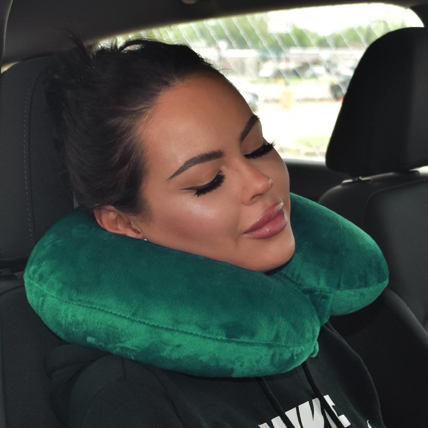 Almohada de cuello de microfibra suave, compacta, perfecta para viajes en avión o en automóvil, verde cazador
