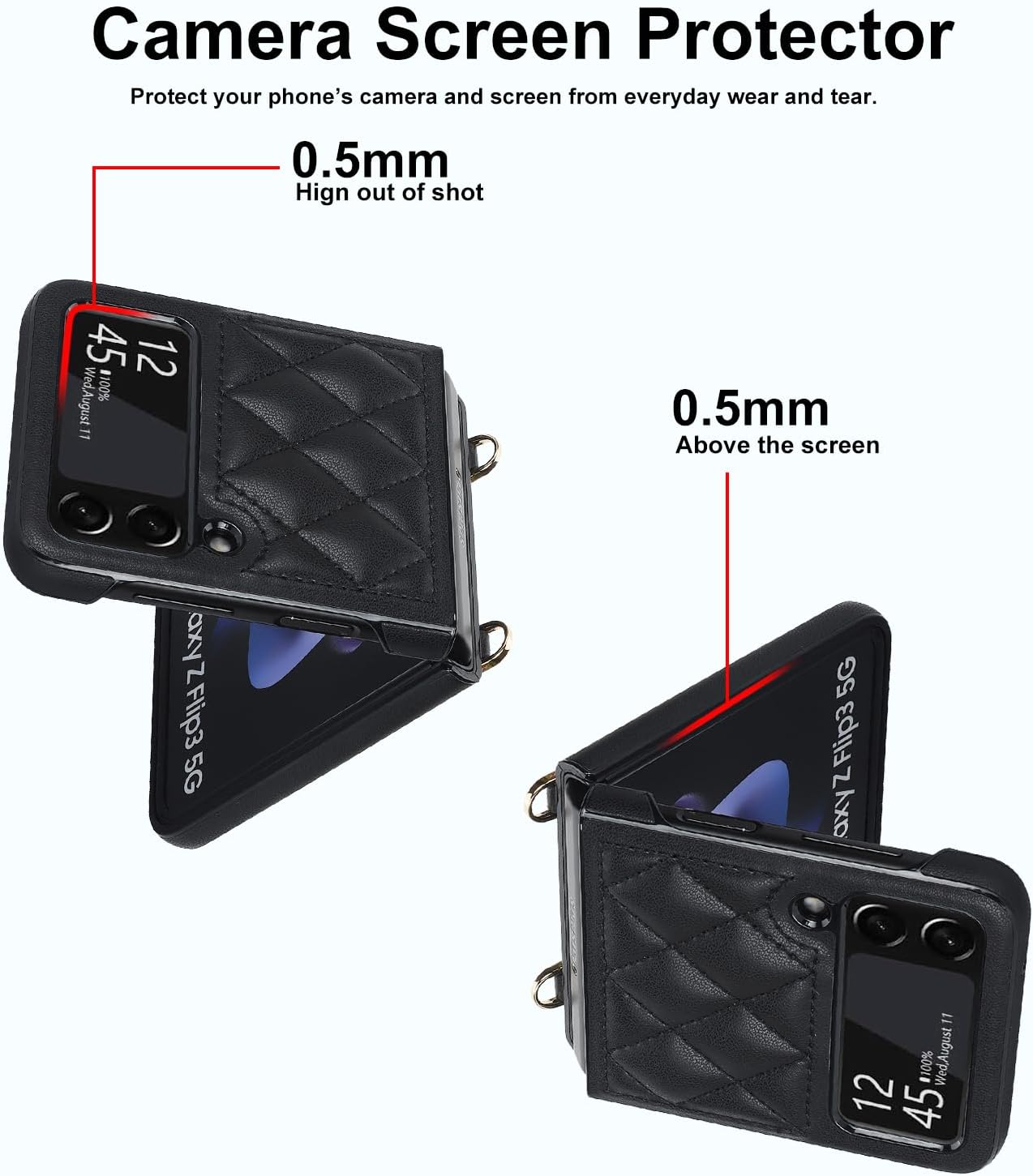 Asuwish Funda de teléfono para Samsung Galaxy Z Flip 3 5G 2021 con correa para la muñeca con cordón, delgada, de piel sintética, a prueba de golpes,