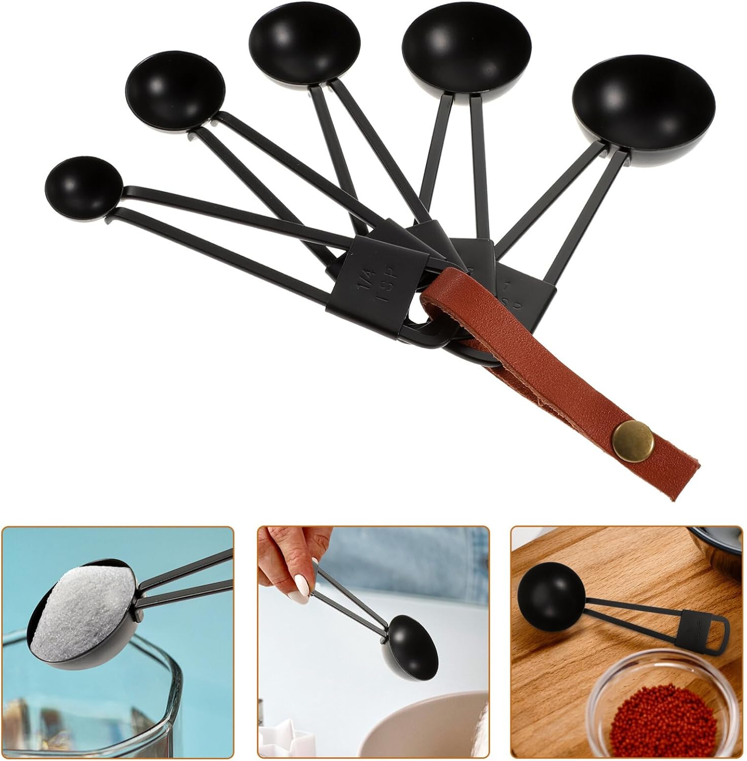 Luxshiny Juego de 5 cucharas medidoras de acero inoxidable, kit de cuchara medidora, cuchara para hornear, cuchara de té para medir ingredientes