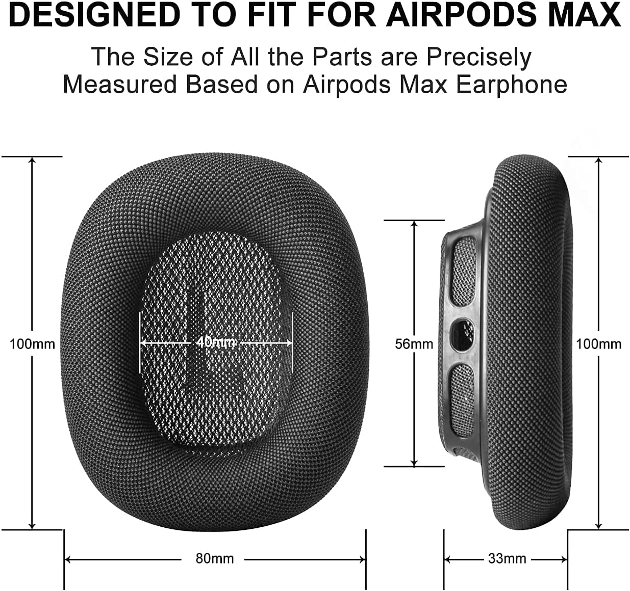Fundas de repuesto para almohadillas para Airpod Max, 1 par, malla de tela textil duradera con conexión magnética (negro)