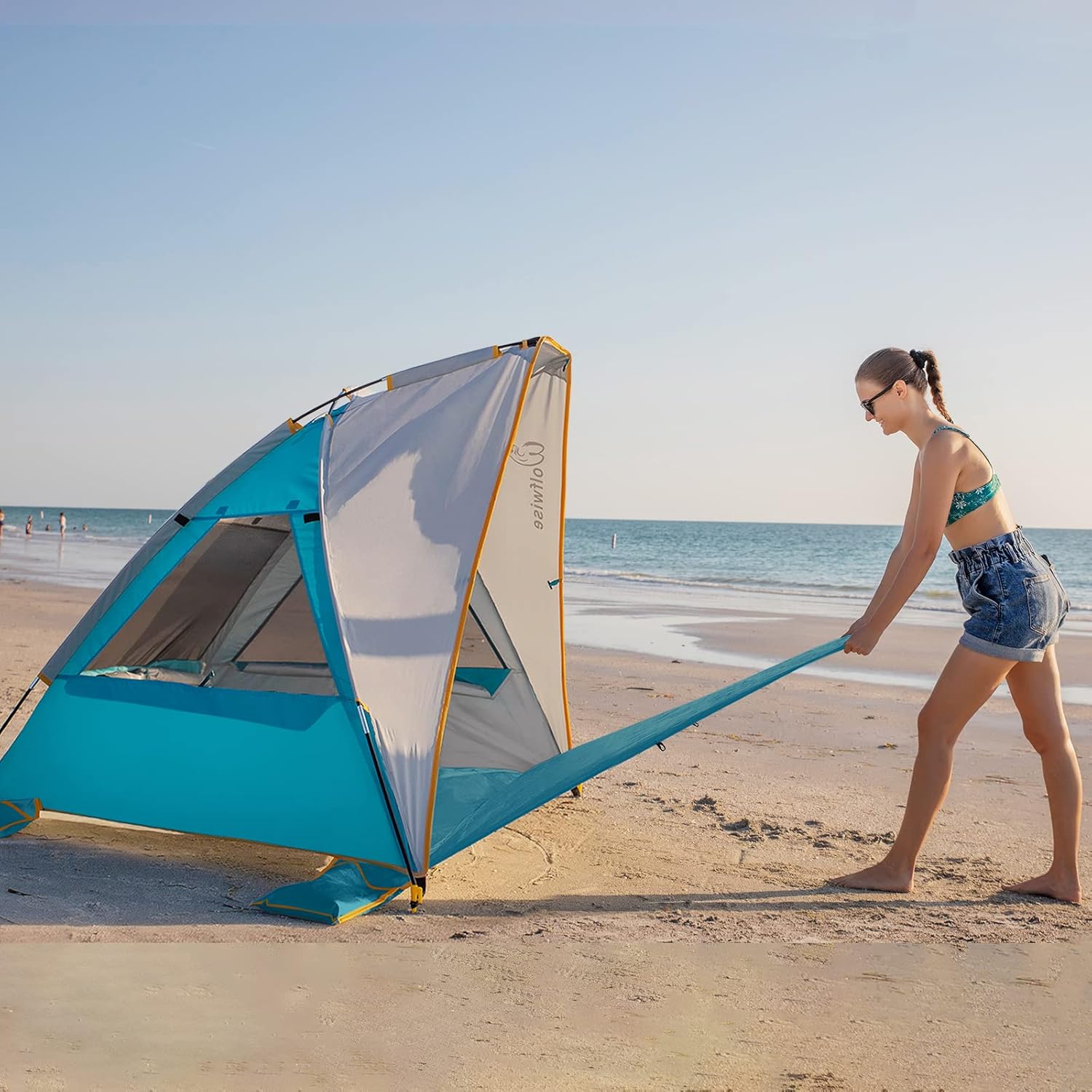 WolfWise Tienda de campaña de playa portátil para 4-5 personas UPF 50+, sombrilla con suelo extensible, color azul, XL