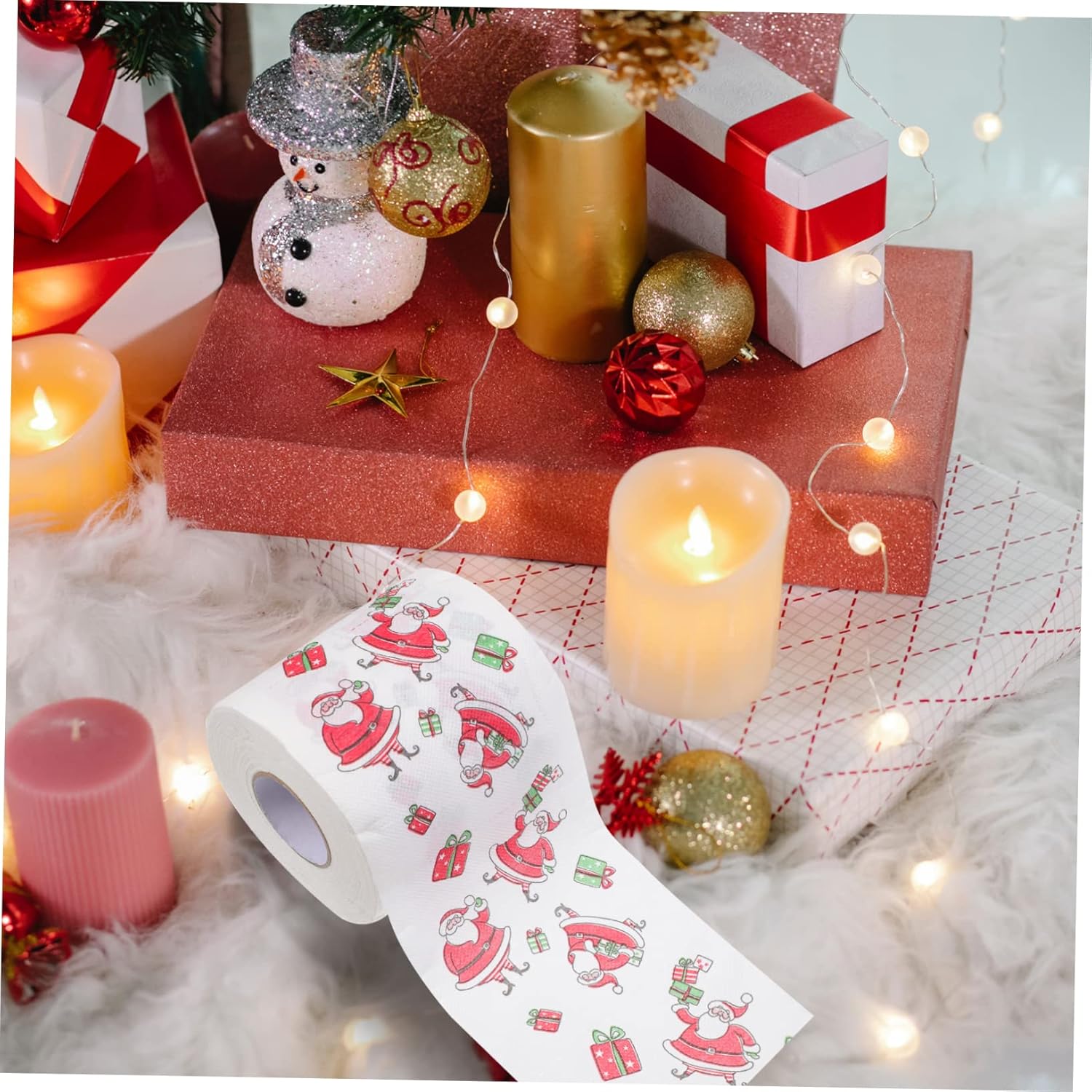 NOLITOY 4 rollos de papel higiénico de Navidad, servilleta de Navidad para cocina, relleno de calcetines de Navidad, toalla de cocina desechable,
