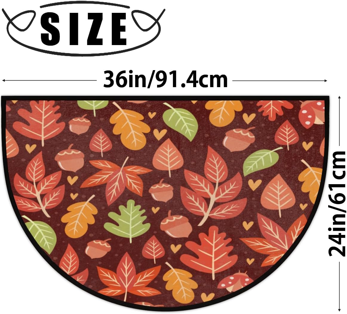 Pardick Tapete semicircular de arce otoñal, alfombra semicírculo de hojas de otoño, lavable, decoración duradera, alfombras de media luna, tapetes