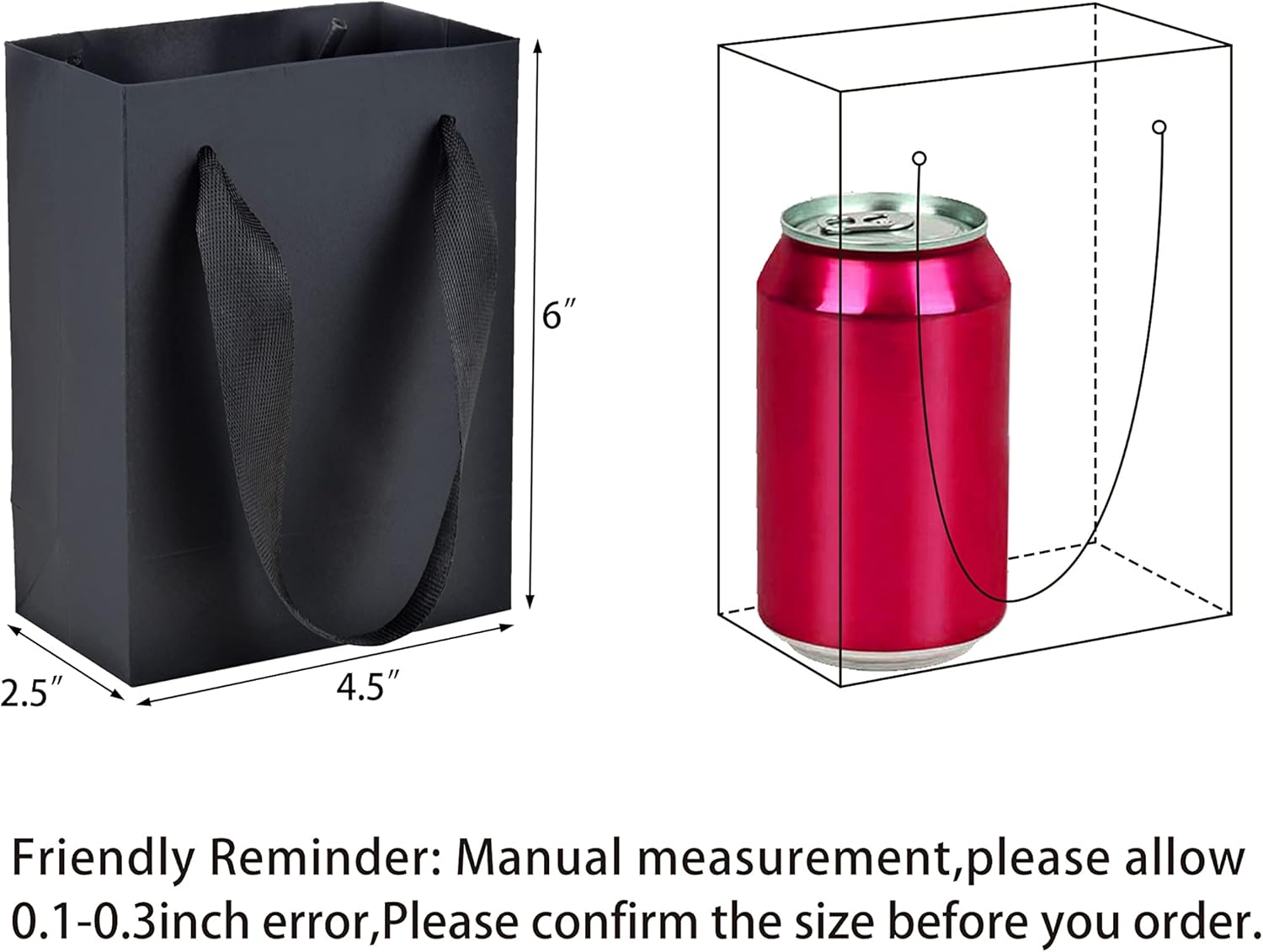 HUAPRINT Bolsas de papel negras, bolsas de regalo negras mate, pequeñas bolsas de compras con asas, paquete de 30 unidades de 4.5 x 2.5 x 6