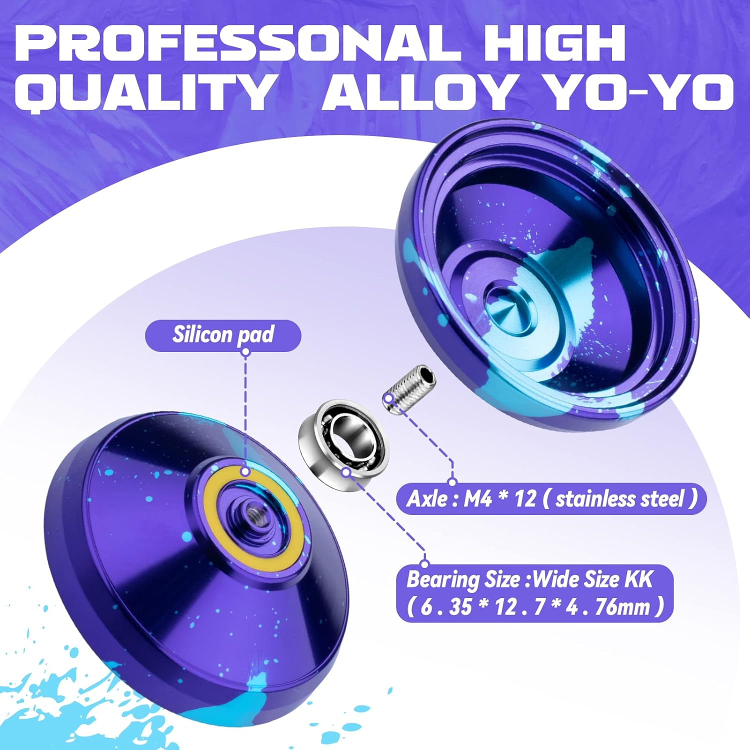 Responsive Yoyo para niños K2 Crystal Purple, Yoyo V8 sensible profesional con cuerdas de Yoyo + bolsa Yoyo + rodamiento + herramienta de extracción