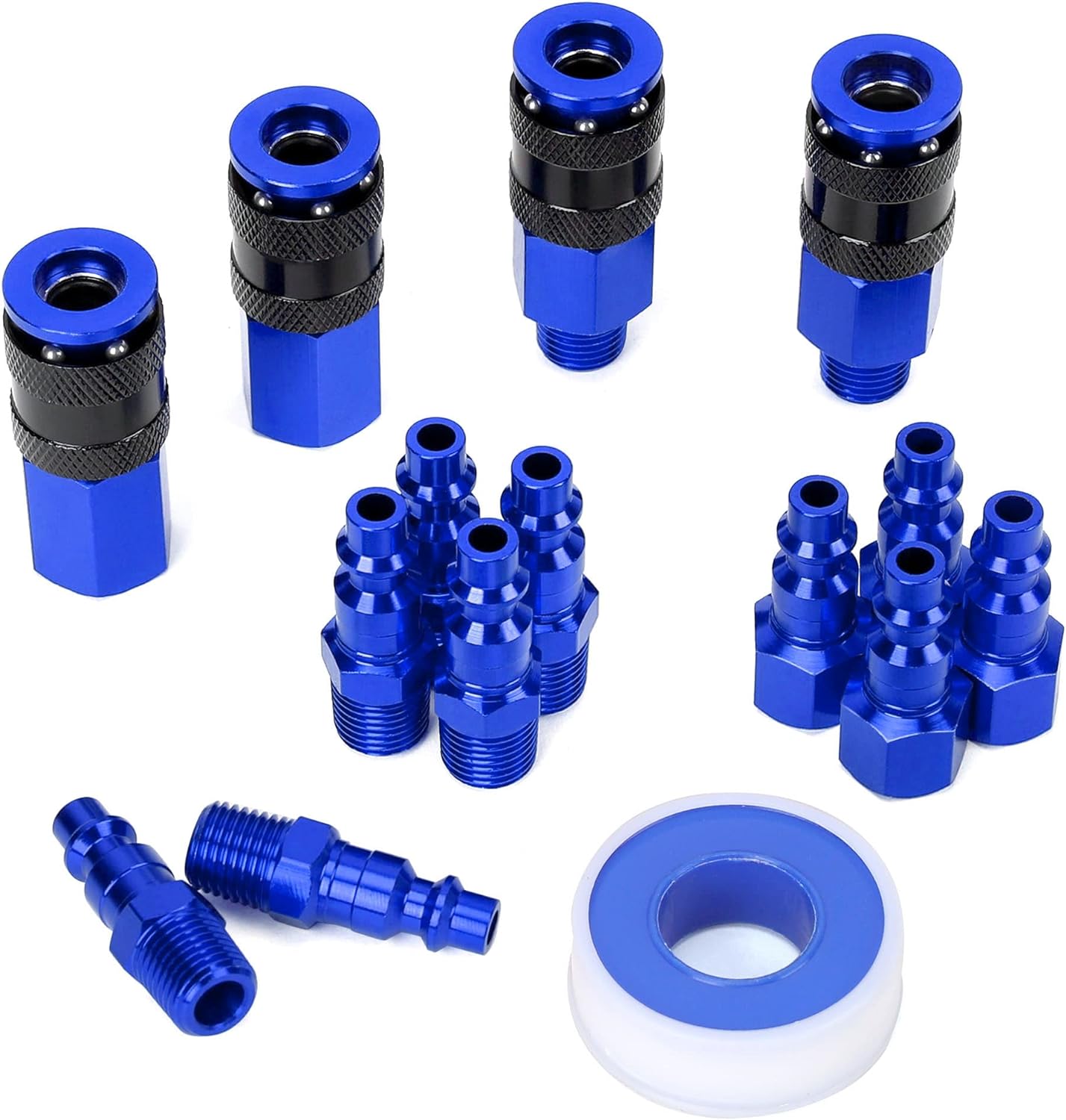 FYPower 15 piezas 14″ NPT Kit de acoplador de aire y enchufe de aluminio, accesorios de aire de conexión rápida, juego de conectores rápidos