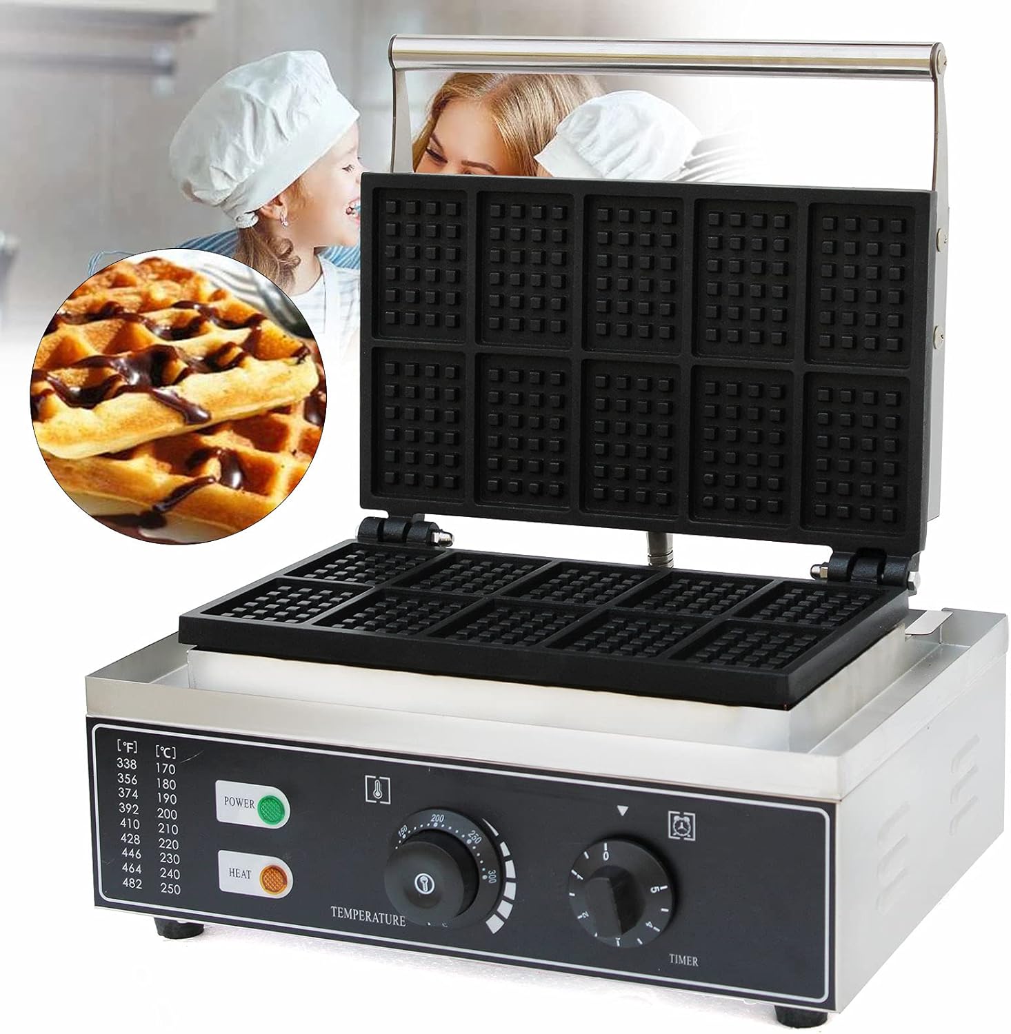 Máquina eléctrica de gofres comercial de 10 piezas, temperatura de 110 V, 122-572 , horneador de gofres belga antiadherente para restaurante y uso
