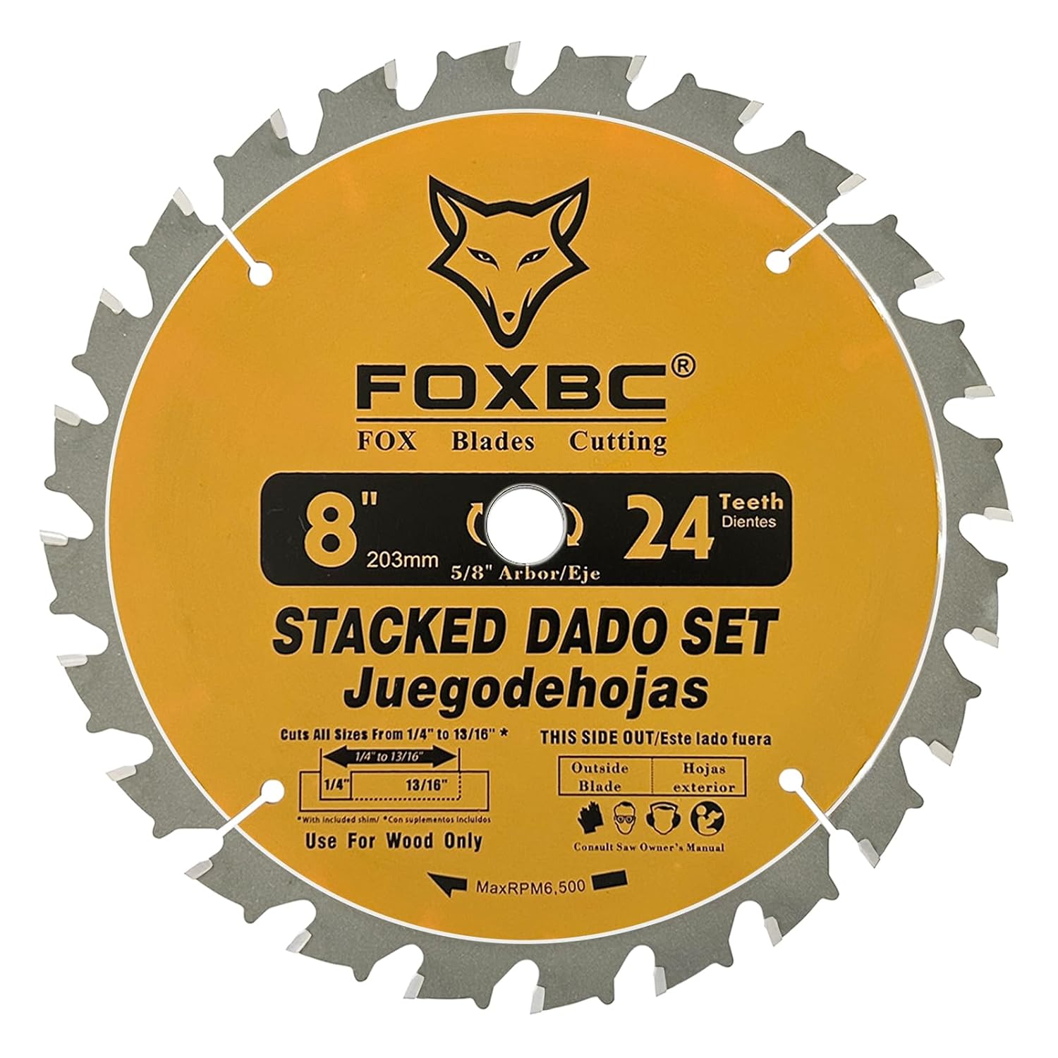 FOXBC Juego de cuchillas apilables de carburo de 8 pulgadas para sierra SawStop, Jet, Dewalt, Bosch – 14 piezas