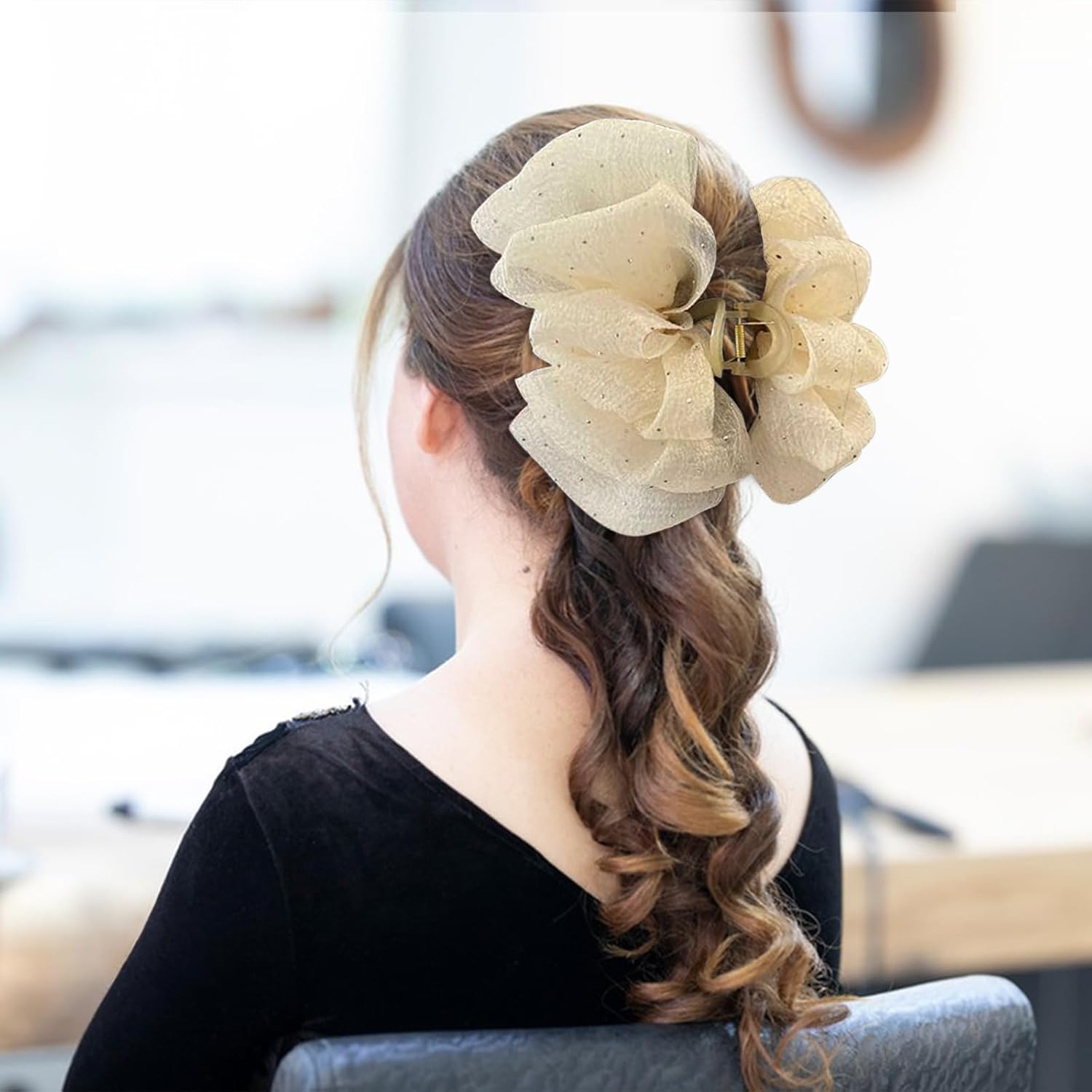 2 pinzas de lazo con diamantes de imitación, pinzas de burbujas de lazo de gasa con nube, garra grande para el cabello, pinzas florales grandes para