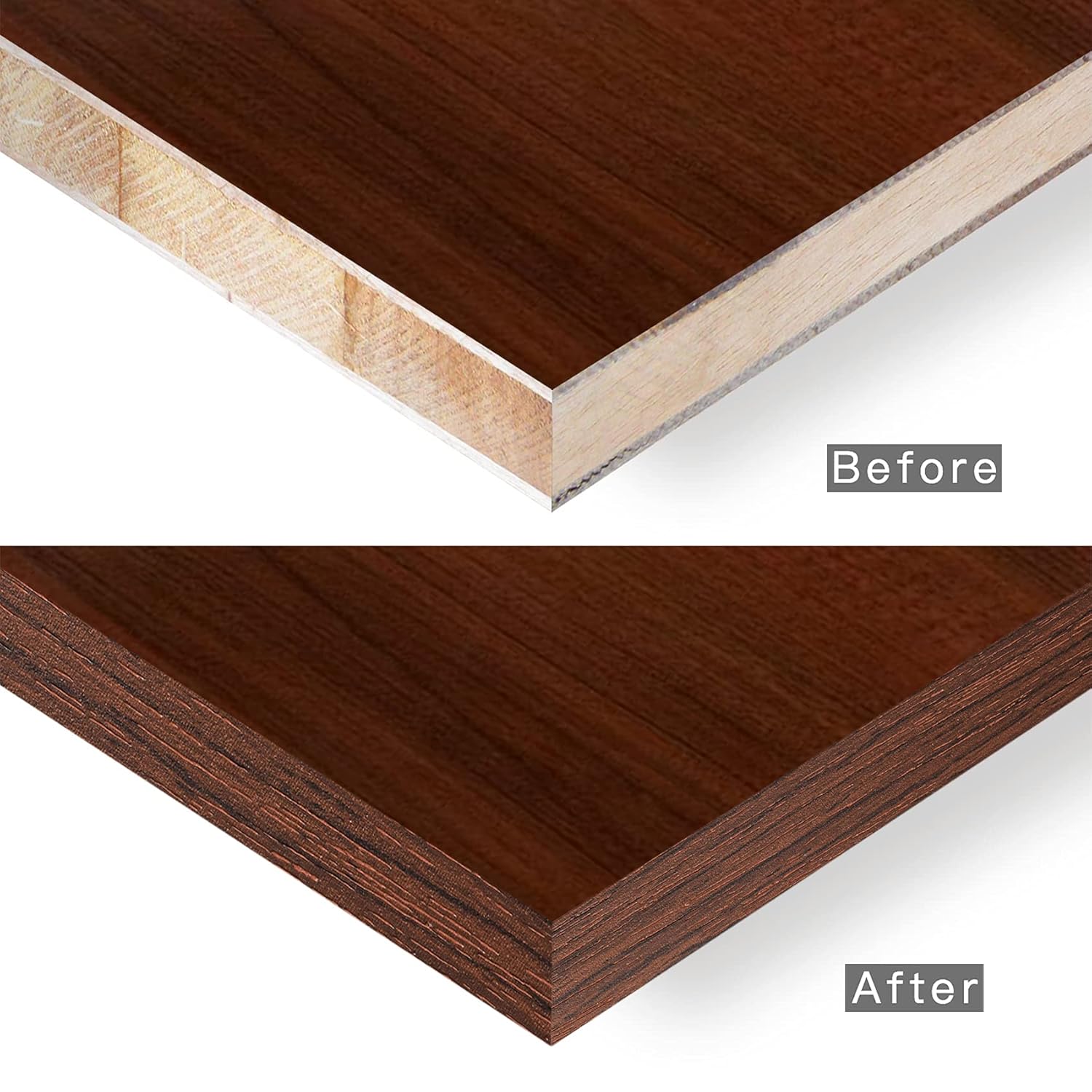 Bandas de borde de cerezo, rollo de bandas de borde de chapa de 34 pulgadas x 25 pies, bandas de cinta de PVC de madera prepegadas para reparación