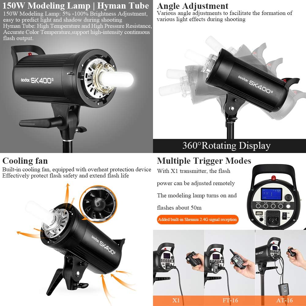 GODOX SK400II Estudio Estroboscópico Flash Light 400W GN65 5600K 150W Modelado Lámpara Profesional Speedlite para Estudio Retrato Fotografía