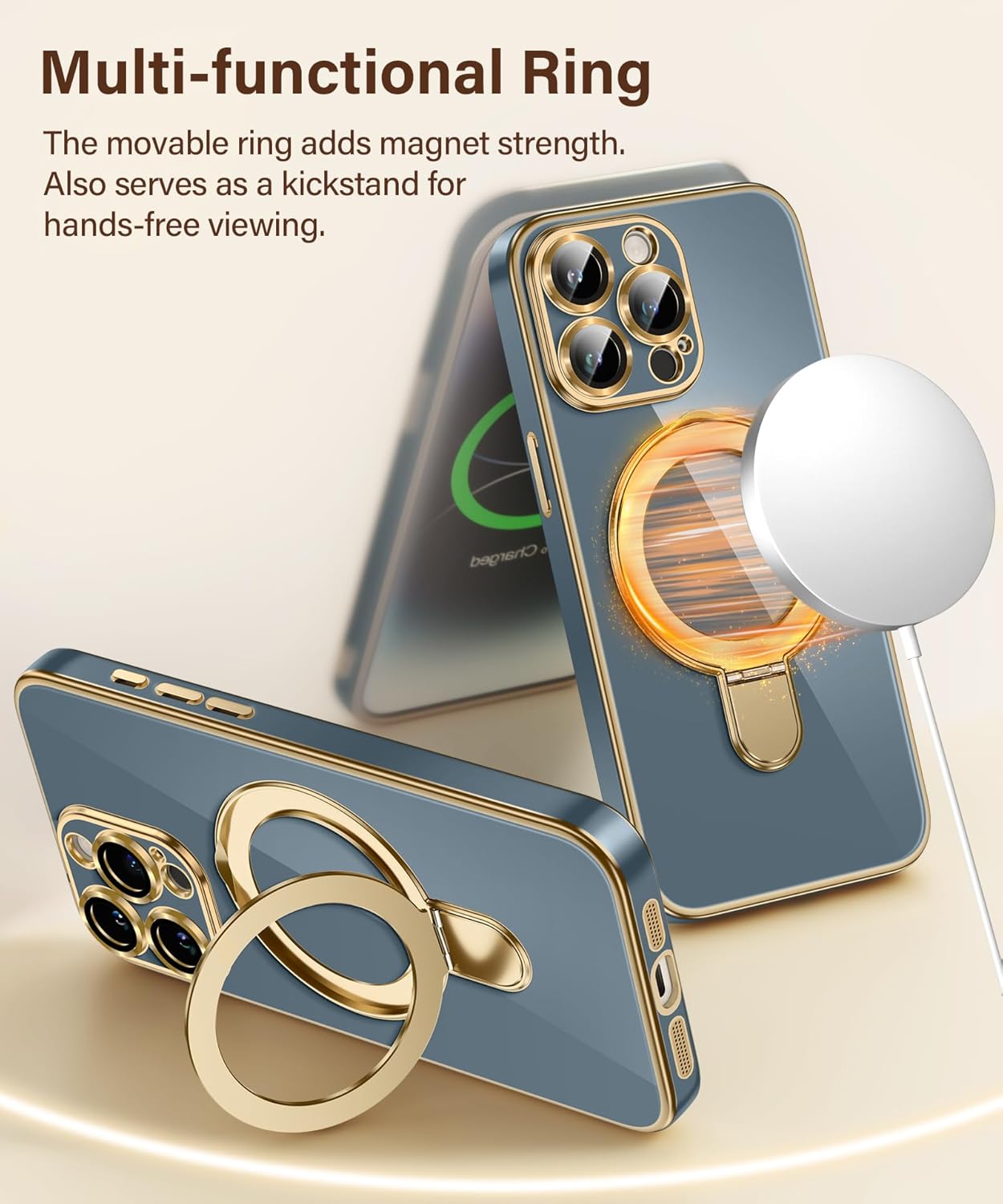 CAPRARO Funda para iPhone 15 Pro Max con soporte magnético invisible, compatible con MagSafe protección militar contra caídas Funda protectora