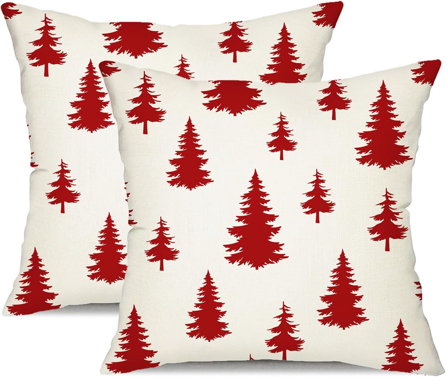 DFXSZ Juego de 2 fundas de almohada de Navidad de 18 x 18 pulgadas, color rojo, decoración de árbol de Navidad blanco, decoración de Navidad para el