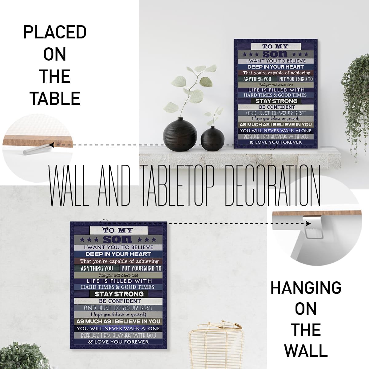 Lienzo decorativo para pared con texto en inglés To My Son I Want You to Believe Deep In Your Heart, pintura enmarcada para decoración de pared para