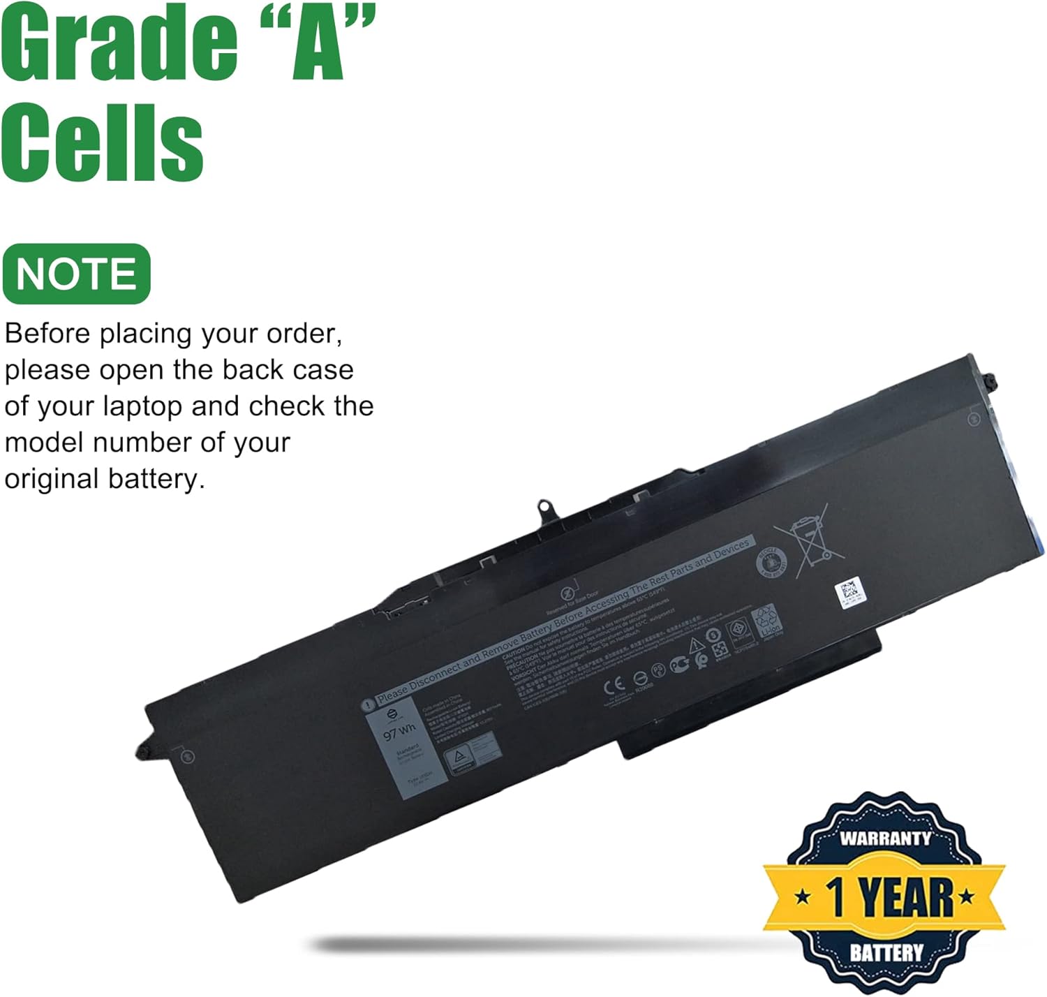 1FXDH 01WJT0 – Batería de repuesto para laptop Dell Latitude 5501 E5501 Precision 3541 Series Notebook 1WJT0 D191G 11.4V 97Wh 8071mAh 6-Cell