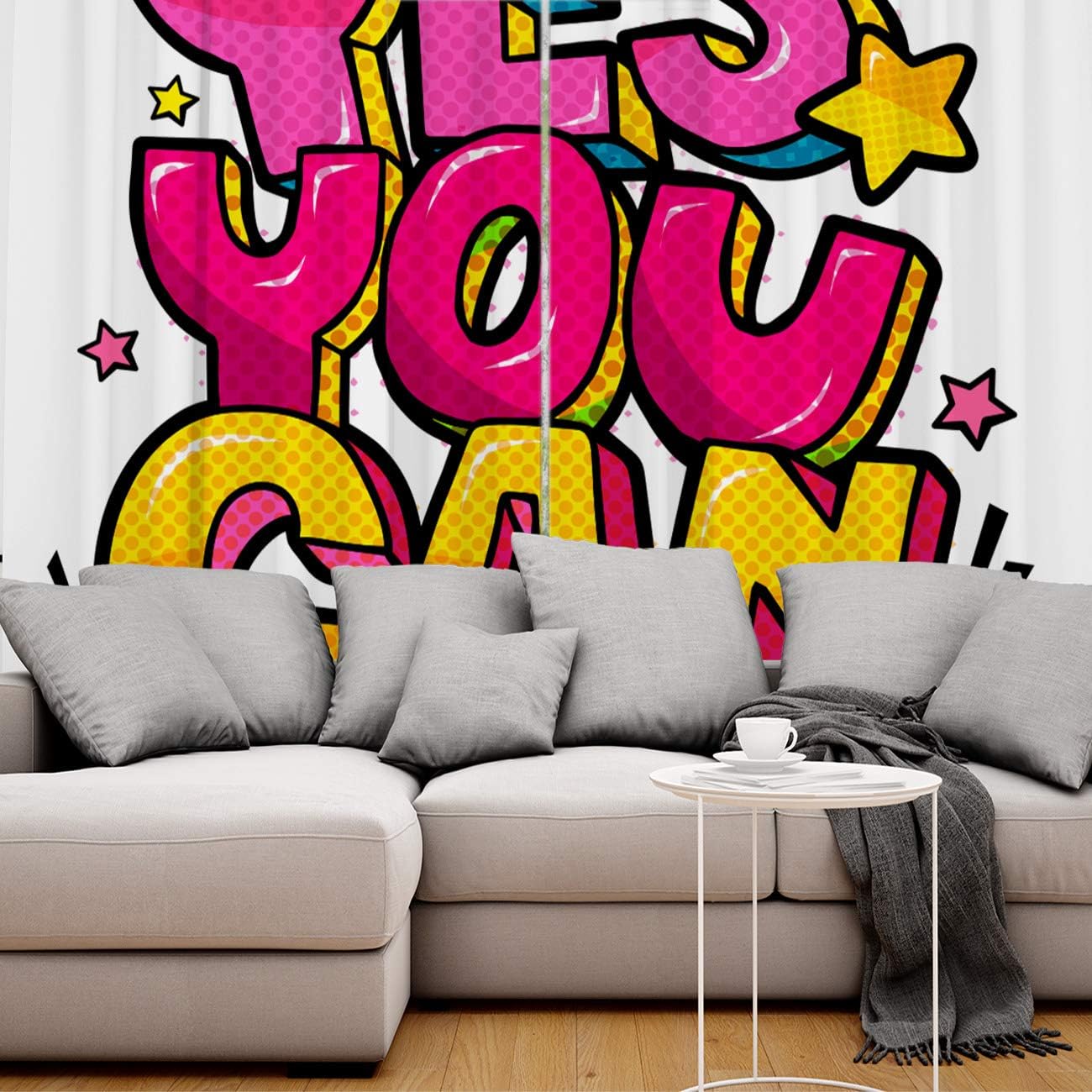 FortuneHouse Blackout Curtains Thermal Insulated Cartoon Letter Clip Art yes You can Solid Pattern Metal Grommet Elegant Room Drapes Window Curtain
