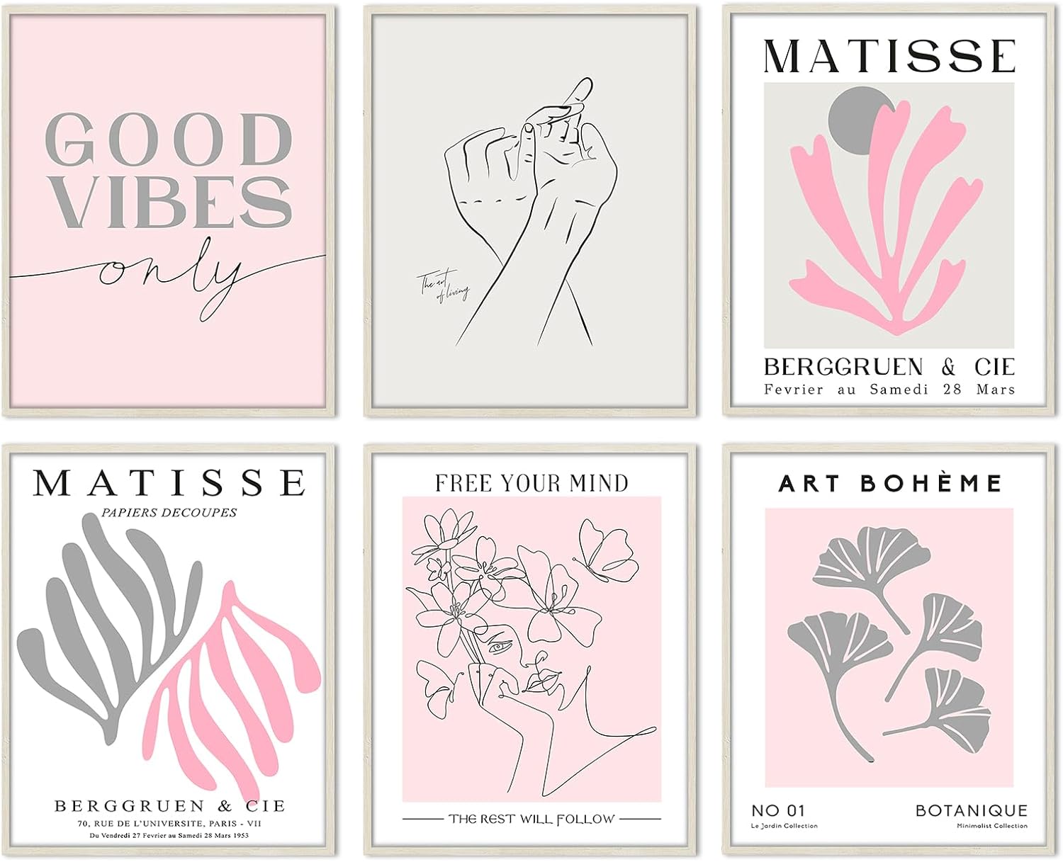 Arte de pared de mercado de flores de color rosa claro, impresiones abstractas de arte de pared de Matisse para exposición, pósteres en colores