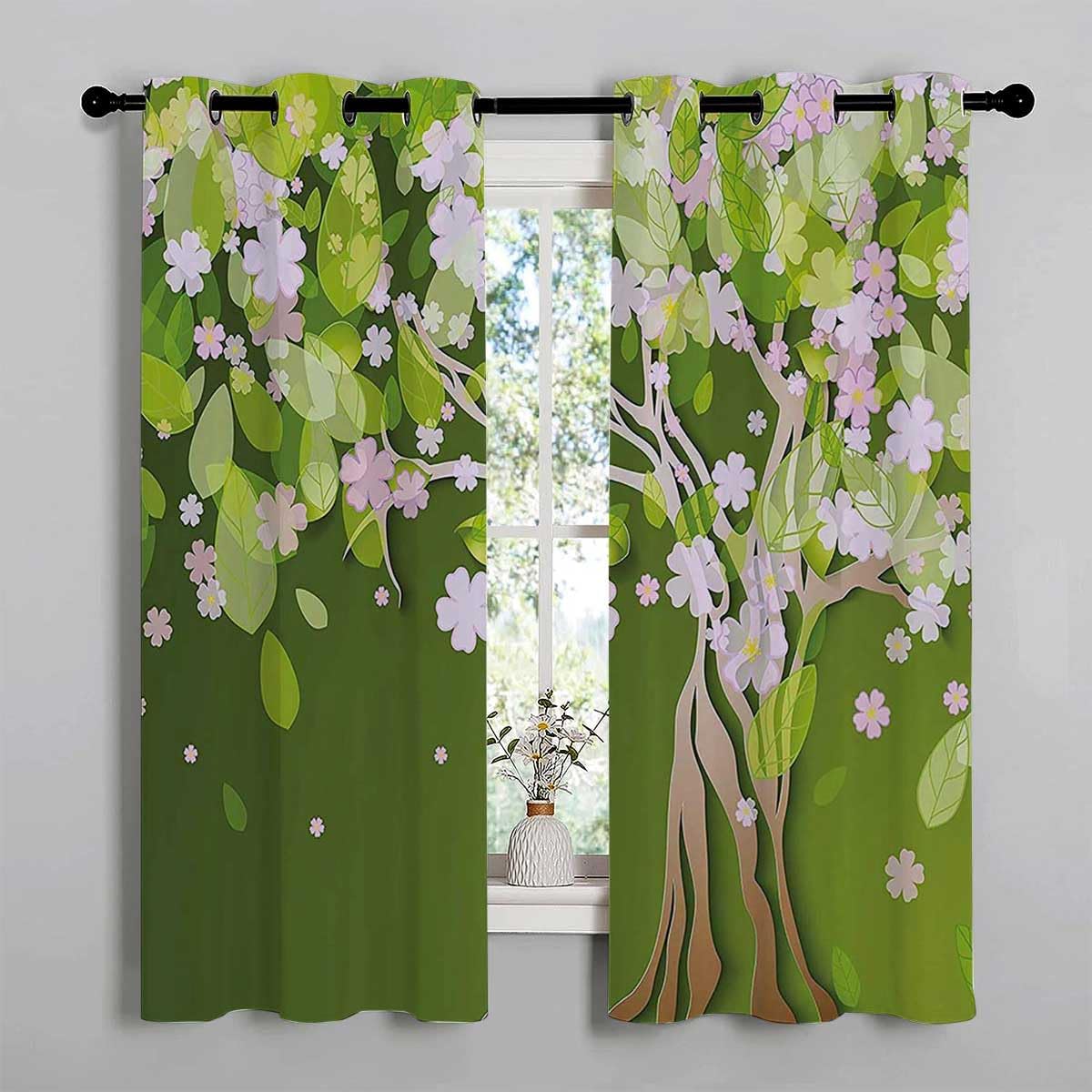 YANFENQI Cortinas para Habitacion – Cortinas para Habitacion con ojales florales, cortinas opacas cortas para puerta corrediza de vidrio, tela