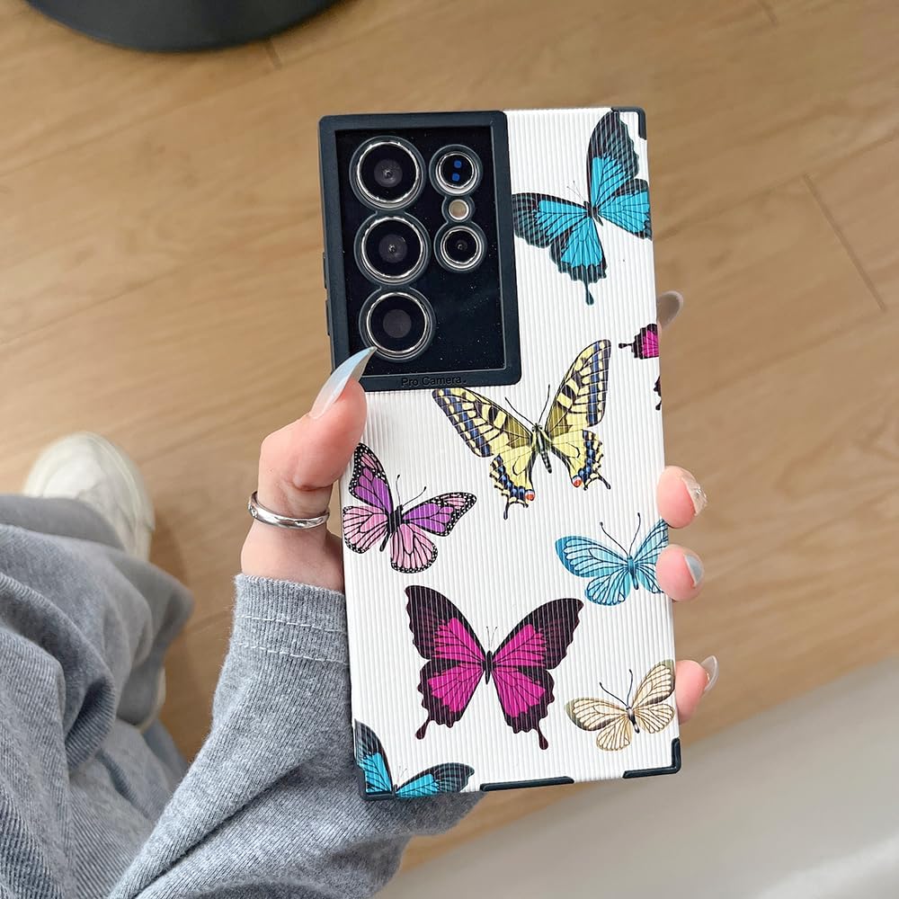 Diseño De Mariposa De Color Lindo Compatible Con Samsung Galaxy S23 Ultra Funda De Teléfono Cubierta Protectora De Silicona De Cuero De Moda Para