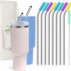 8 popotes de acero inoxidable doblados de 516 pulgadas de ancho para vaso de 40 onzas con asa, popotes de metal reutilizables de 12 pulgadas de 8 popotes de acero inoxidable doblados de 516 pulgadas de ancho para vaso de 40 onzas con asa, popotes de metal reutilizables de 12 pulgadas de