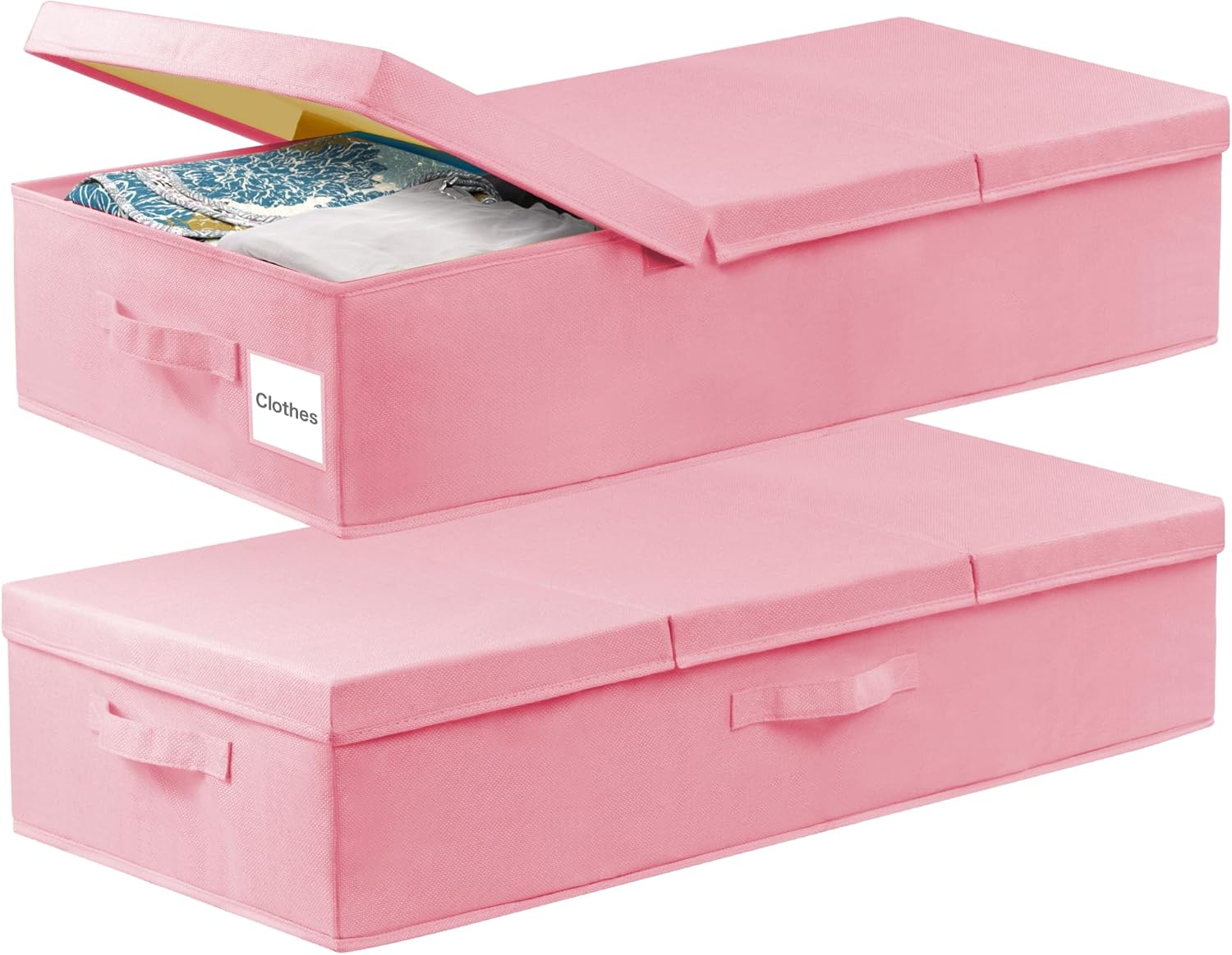 punemi Almacenamiento debajo de la cama con tapas, paquete de 2 contenedores de almacenamiento rosas para niñas e hija, caja organizadora de cajones