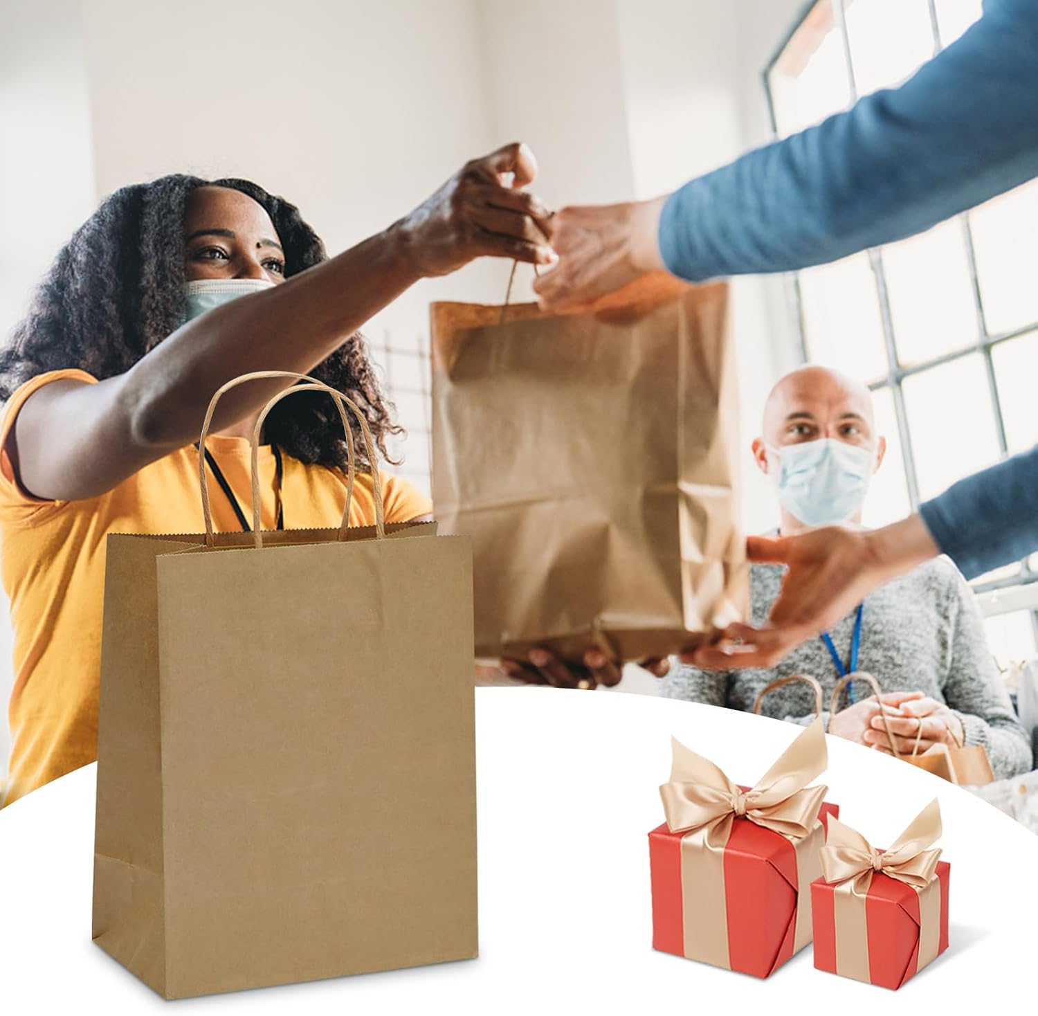 TOWRAP Bolsas de papel marrón con asas, 90 unidades, bolsas de regalo de varios tamaños, bolsas de fiesta, bolsas de compras, bolsas al por menor,