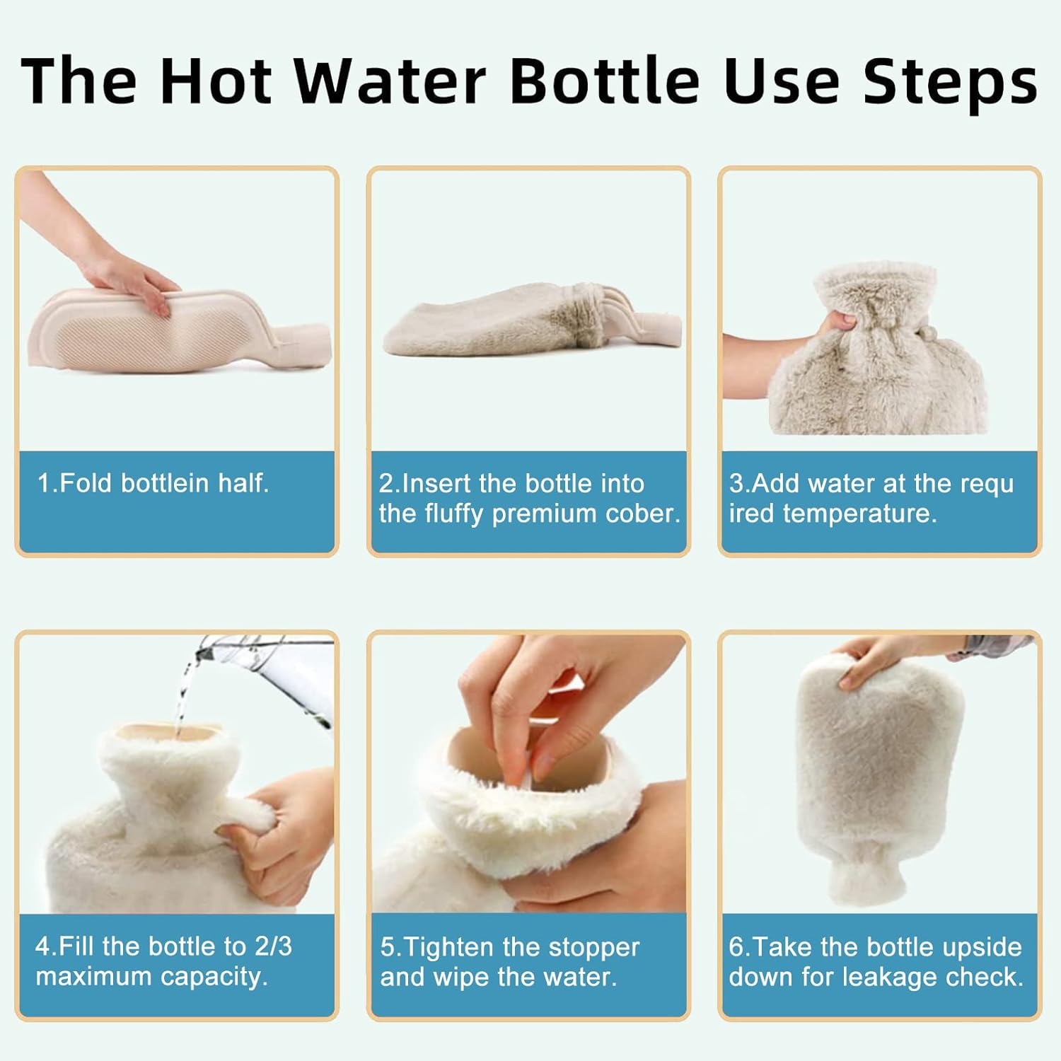 Botella de agua caliente de goma con tapa suave (2 litros), bolsa de agua caliente para calambres, alivio del dolor, paquete extraíble de agua