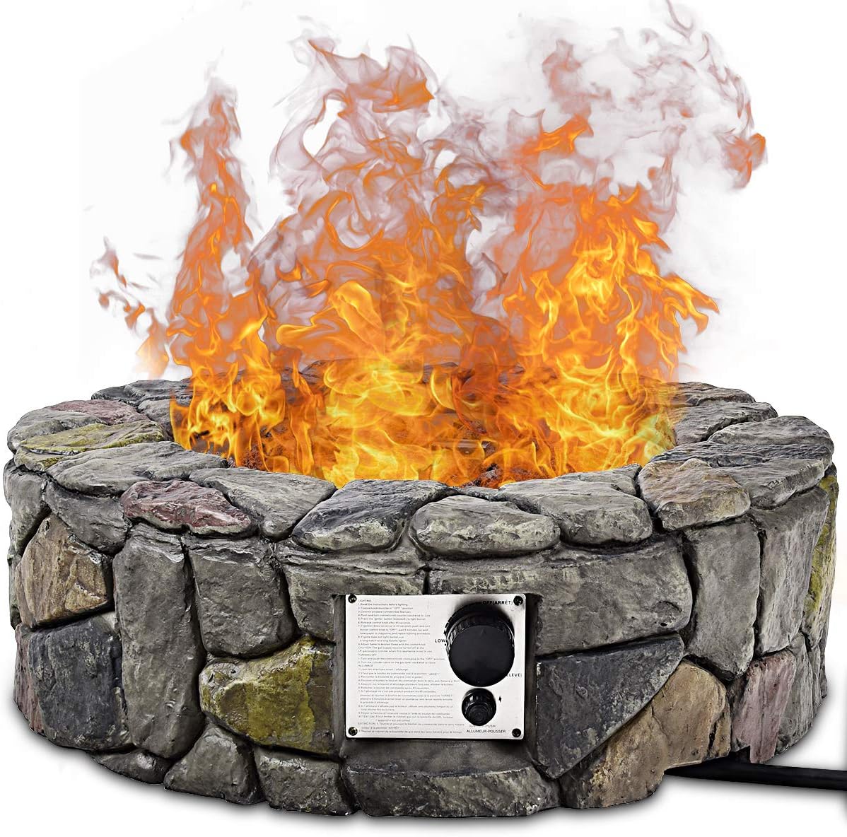Giantex – Fogata de gas (28 pulgadas, 40,000 BTU para exteriores con piedra natural, cubierta, certificación ETL, quemador de gas de acero