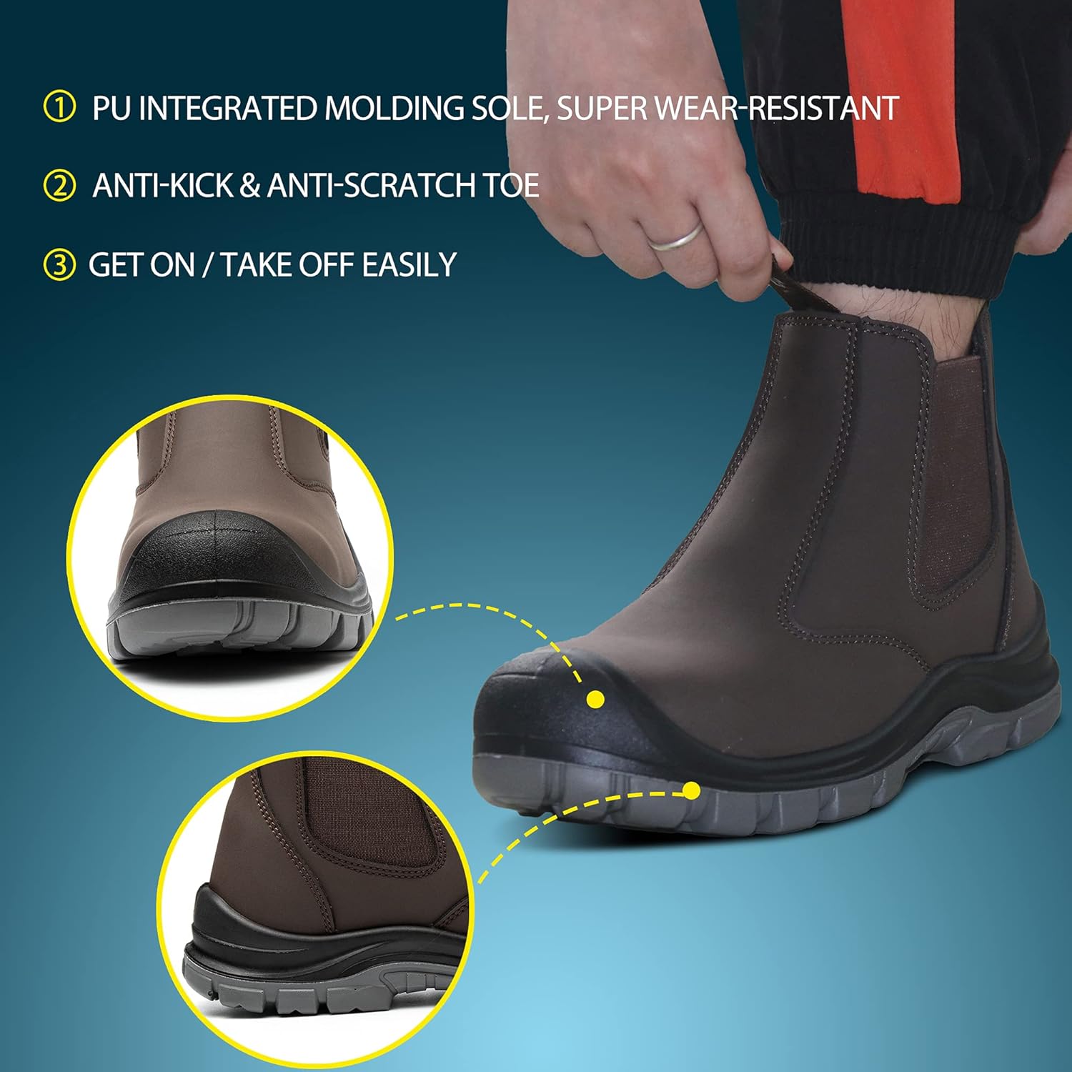 Botas de trabajo con punta de acero para hombre, botas Chelsea sin cordones, zapatos industriales y de construcción, impermeables, ligeras, cómodas,