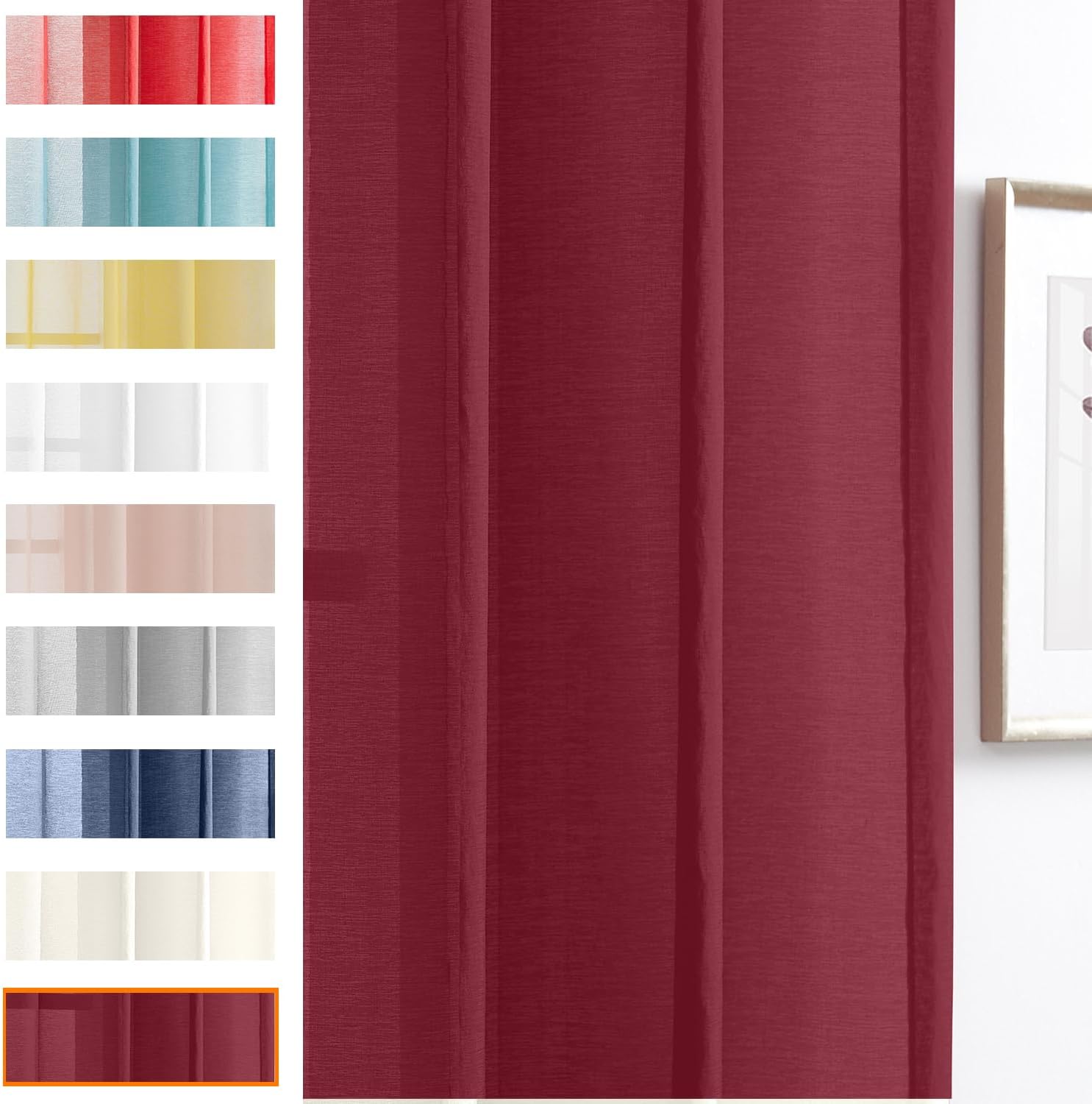 July Joy Cortinas semitransparentes con aspecto de lino para dormitorio, sala de estar con ojales, cortinas de gasa sólida filtrantes de luz, juego