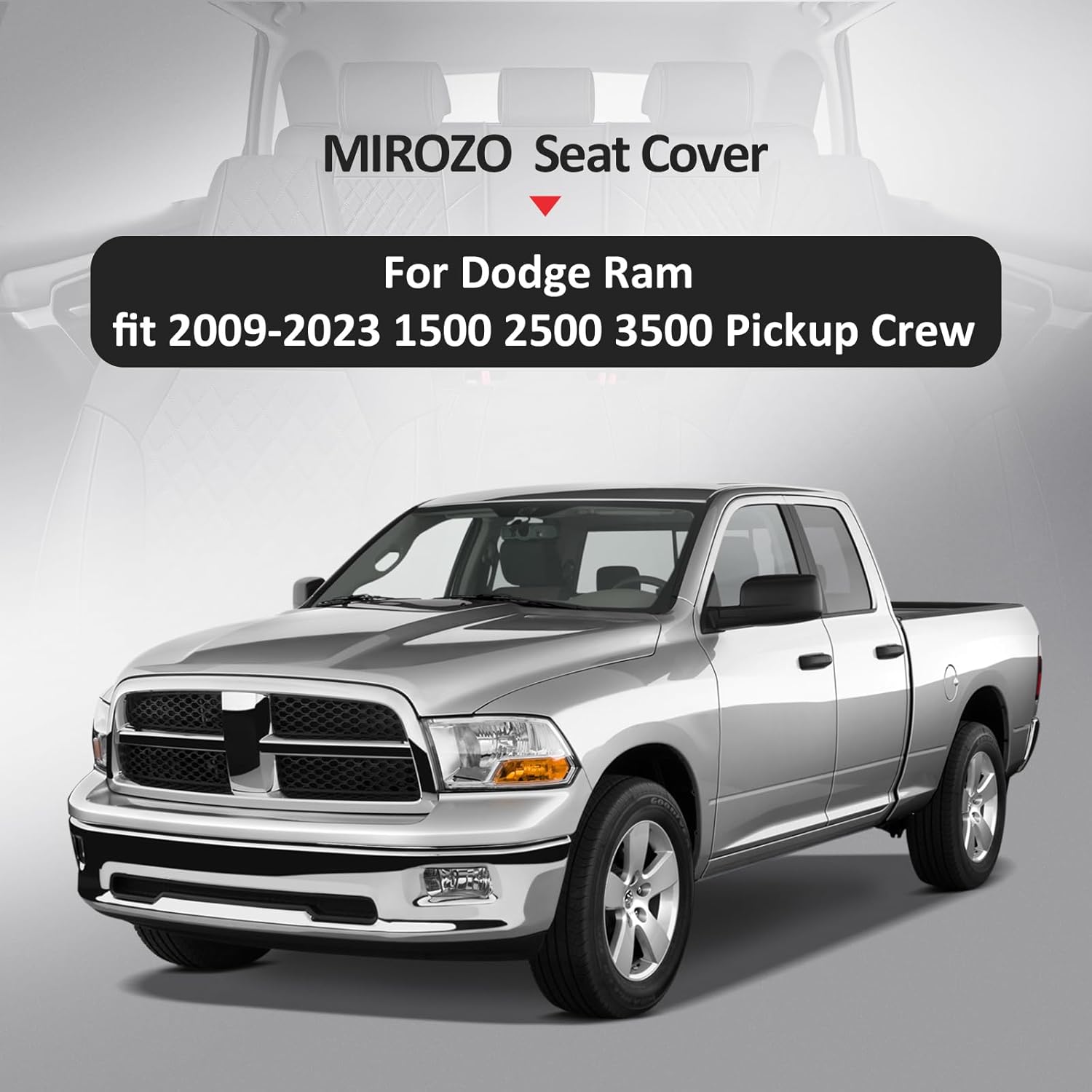 MIROZO Dodge Ram Juego completo, 5 fundas de asiento de automóvil impermeables para Ram 1500 2500 3500 Crew Quad modelos 2009-2024 compatibles con