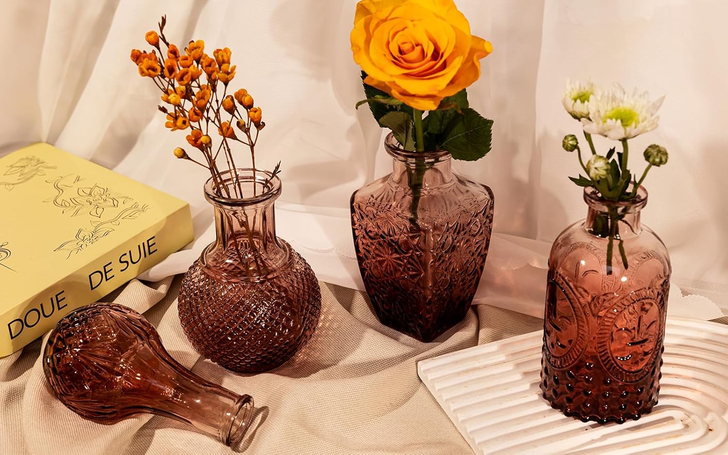 Juego de 10 jarrones pequeños para flores, jarrones rosados a granel, jarrones de cristal para centros de mesa, mini jarrón vintage perfecto para