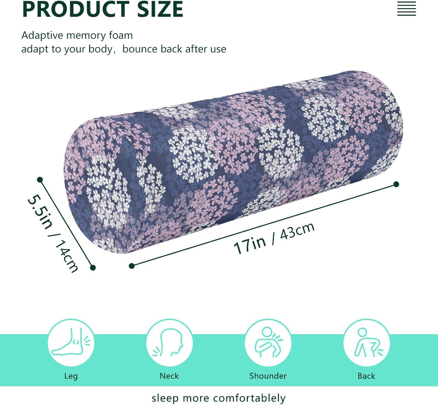 FRODOTGV Almohadas redondas de hortensias violetas de lujo, para cama, almohada de cuello firme, fundas de almohada redondas, memoria cilíndrica