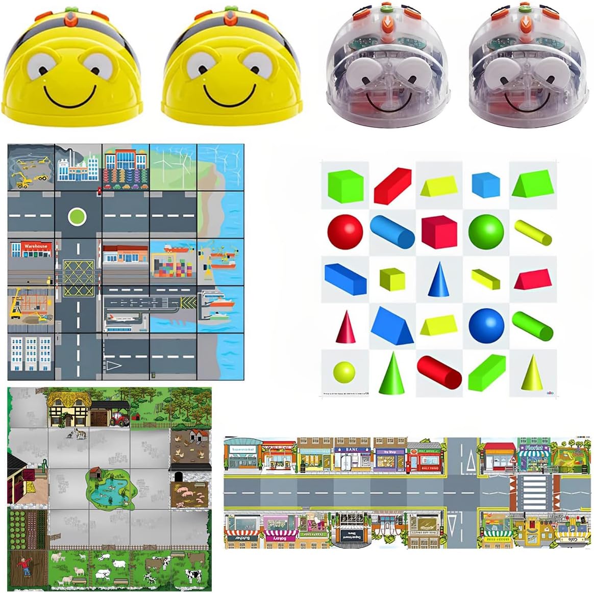 TTS Bee Bot & Blue Bot See and Say Bundles – Juego de robots de aprendizaje para el aula incluye 2 abejas, 2 Blue-Bot, 1 tapete de calle ocupada, 1