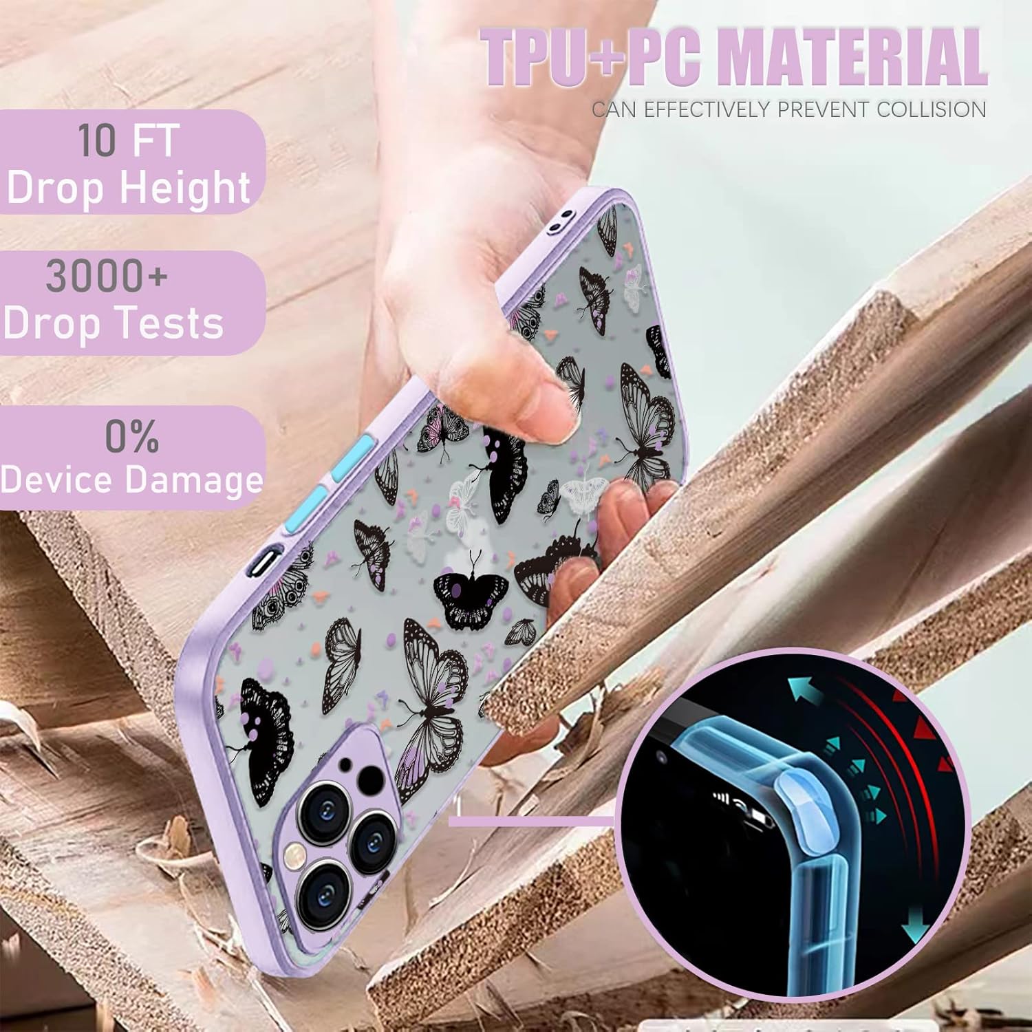 Funda para iPhone 13 Pro Max a la moda, diseño de mariposas negras para mujeres y niñas, estética, a prueba de golpes, cubierta protectora trasera