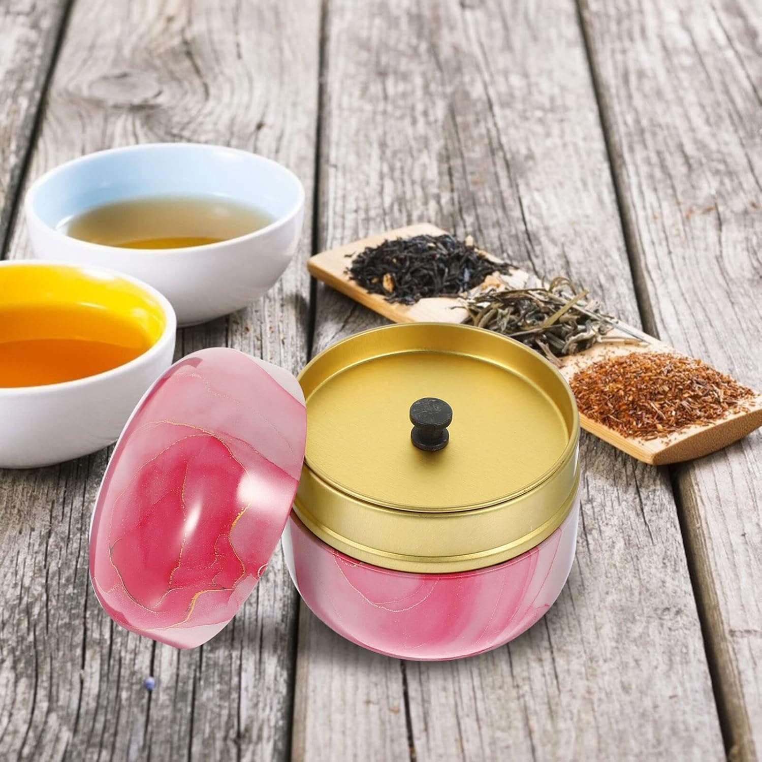 Luxshiny Botes de té de estilo japonés de 1.76 oz (50 g), redondo hermético, contenedor de energía suelto, ollas de hojalata, té, café, azúcar,