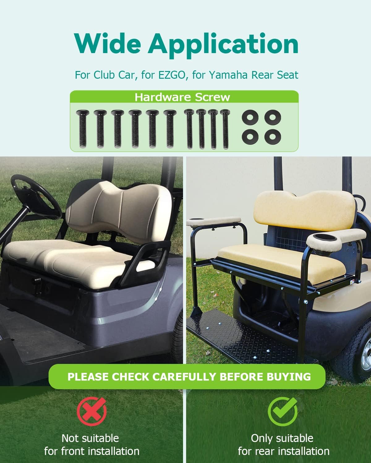 Cojines de repuesto universales para asiento trasero con tapa para carrito de golf EZGO, para Club Car, para Yamaha, Tan