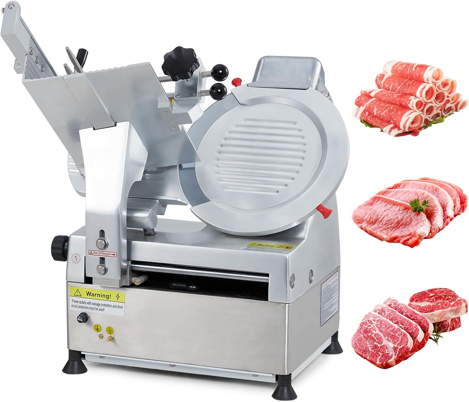 Towallmark Cortadora automática de carne, cortador de delicatessen de 550 W con hoja de acero al carbono de 12 pulgadas, máquina cortadora de carne