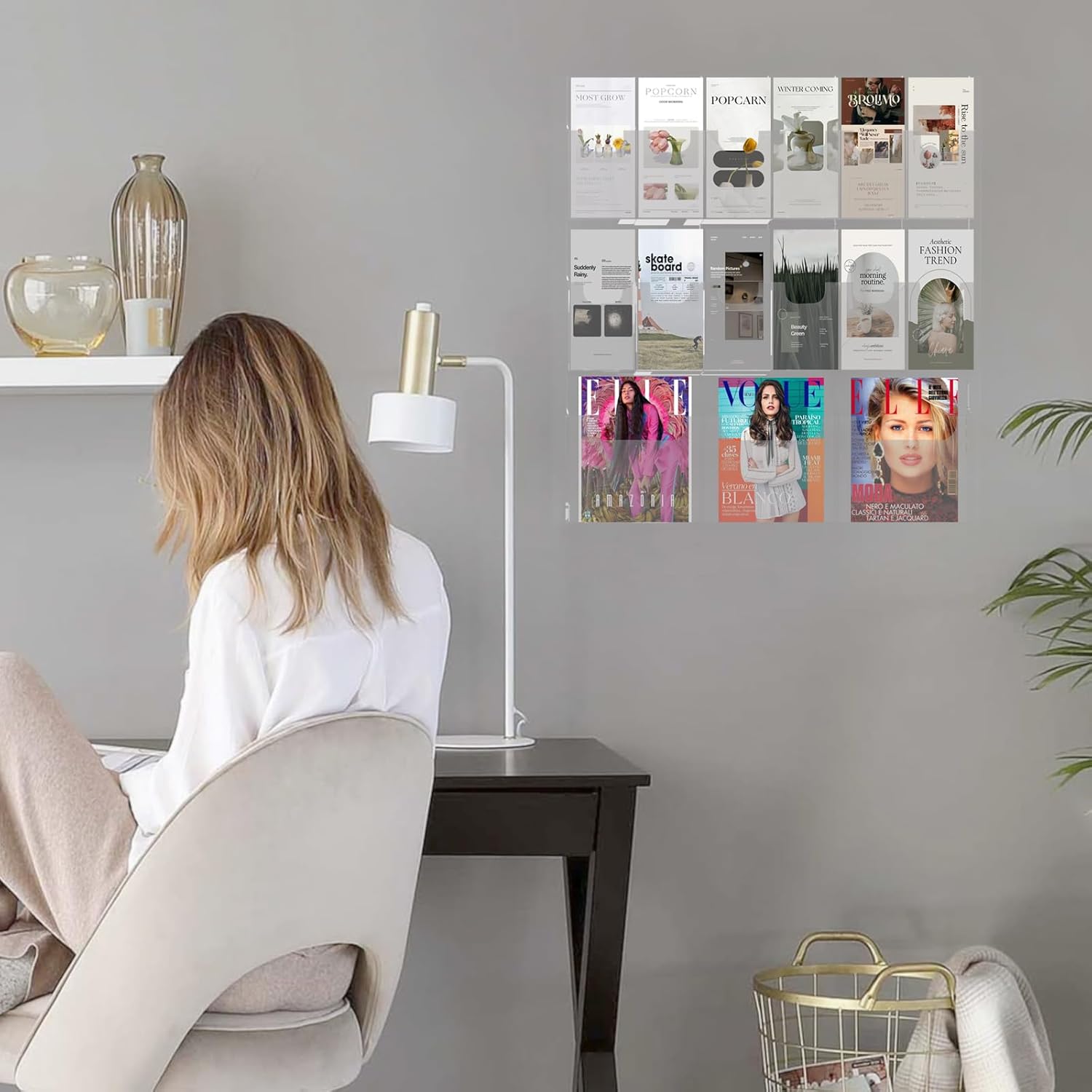 Soporte acrílico para folletos, 3 revistas y 12 soportes para folletos, soporte de pared transparente para folletos, soporte de pared para folletos,
