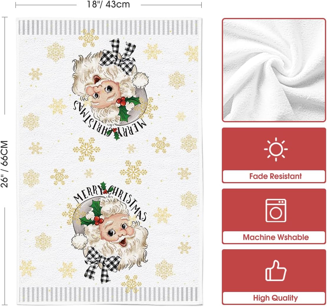 Artoid Mode Juego de 4 toallas de cocina con diseño de árbol de Navidad de Papá Noel, muñeco de nieve, color gris, 18 x 26 pulgadas, decoración