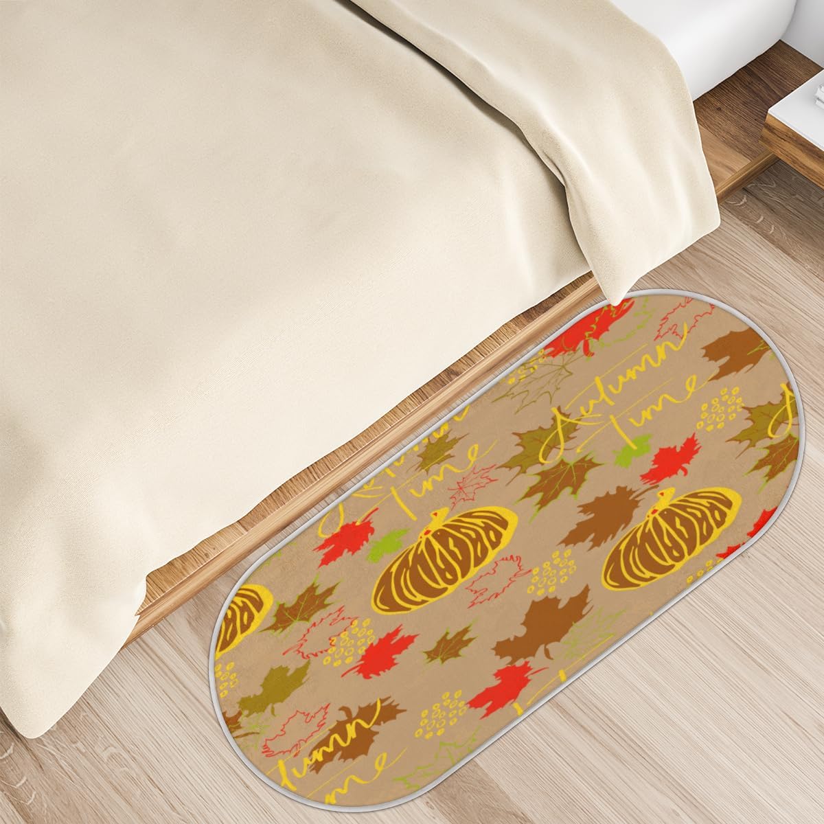 Autumn Pumpkin Maple Leaves Memory Foam Bathroom Rug Runner Soft Cozy Bath Rug Water Absorbent Non-Slip Bathroom Mat Thick Velvet Shower Mat Bath